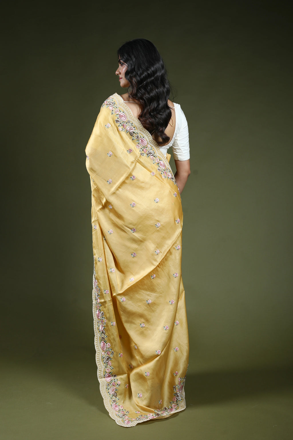Pastel Yellow Semi Tussar Embroidery Saree With Blouse Piece