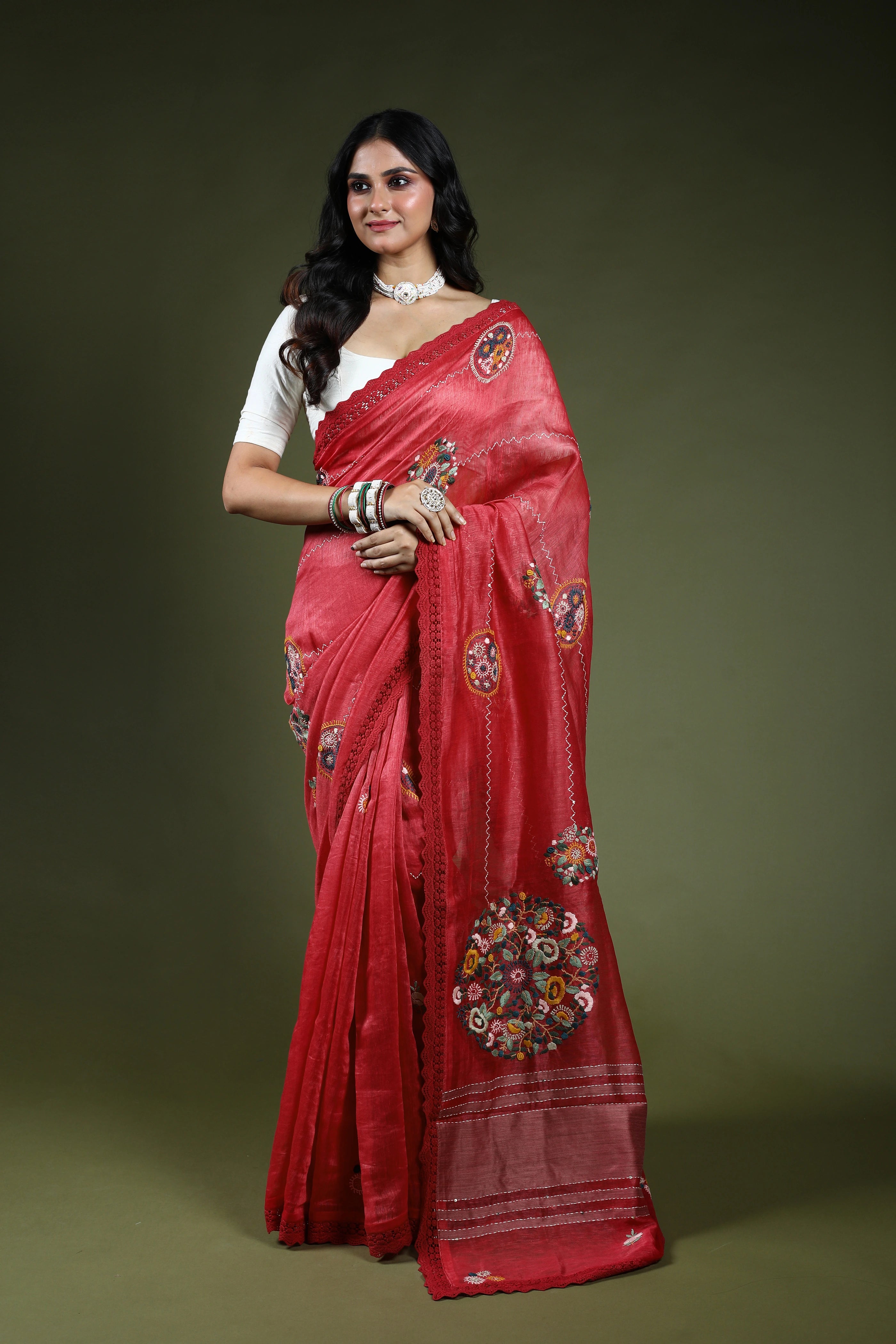 Blush Pink Linen Fusion Saree With Blouse Piece