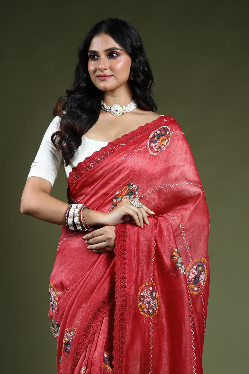 Blush Pink Linen Fusion Saree With Blouse Piece