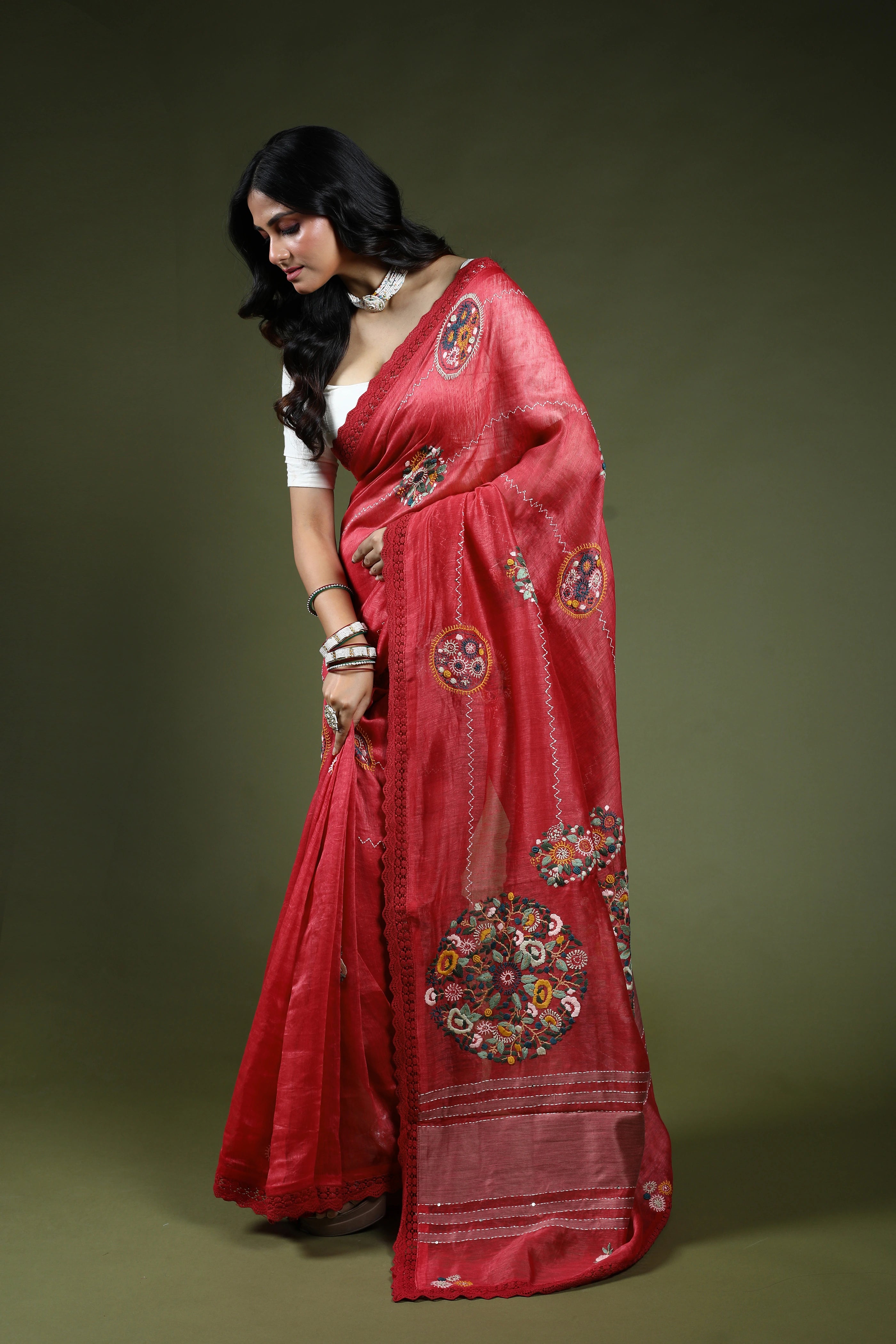 Blush Pink Linen Fusion Saree With Blouse Piece