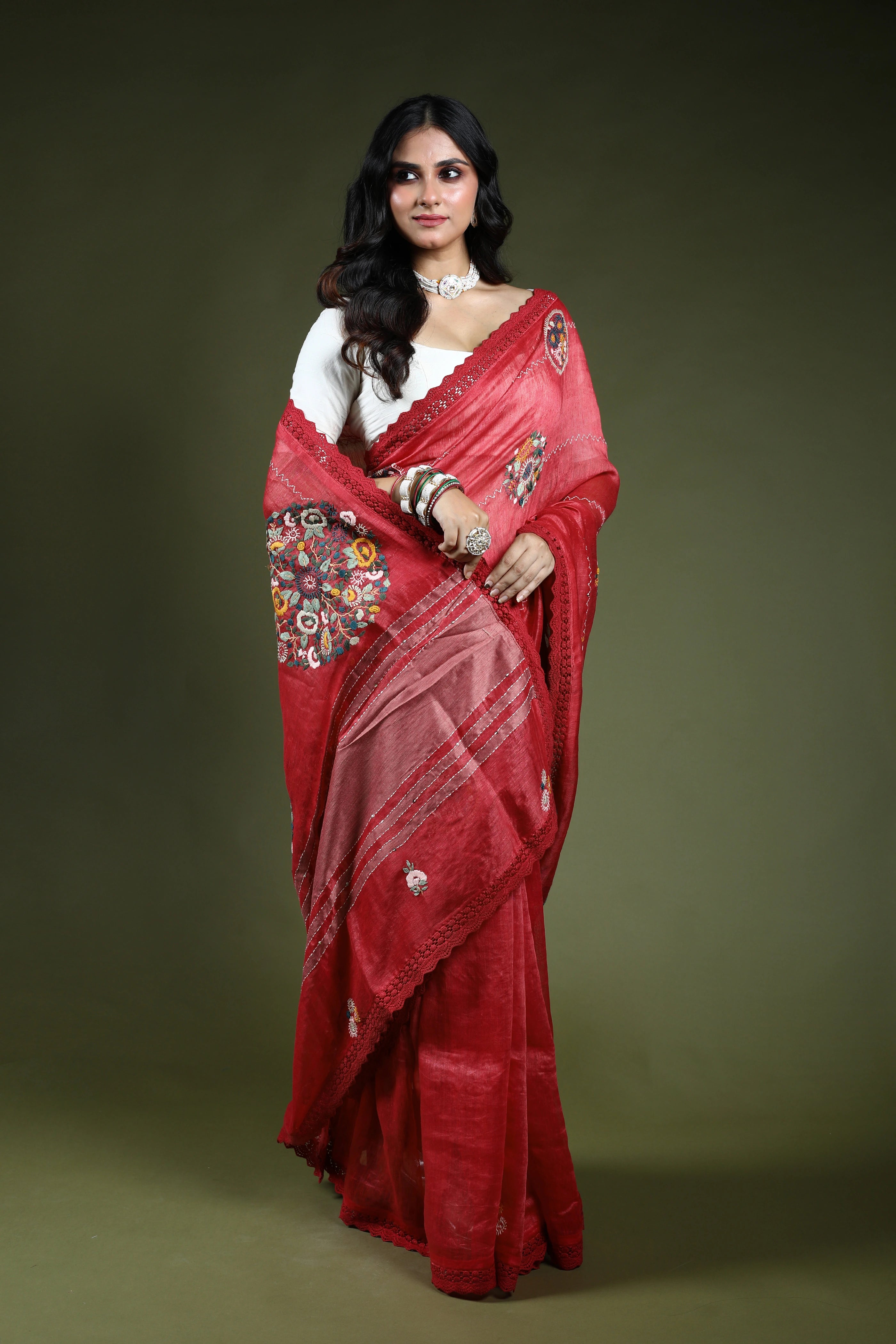 Blush Pink Linen Fusion Saree With Blouse Piece