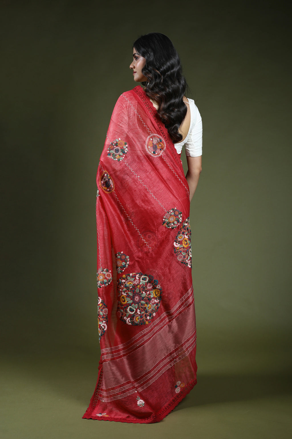 Blush Pink Linen Fusion Saree With Blouse Piece