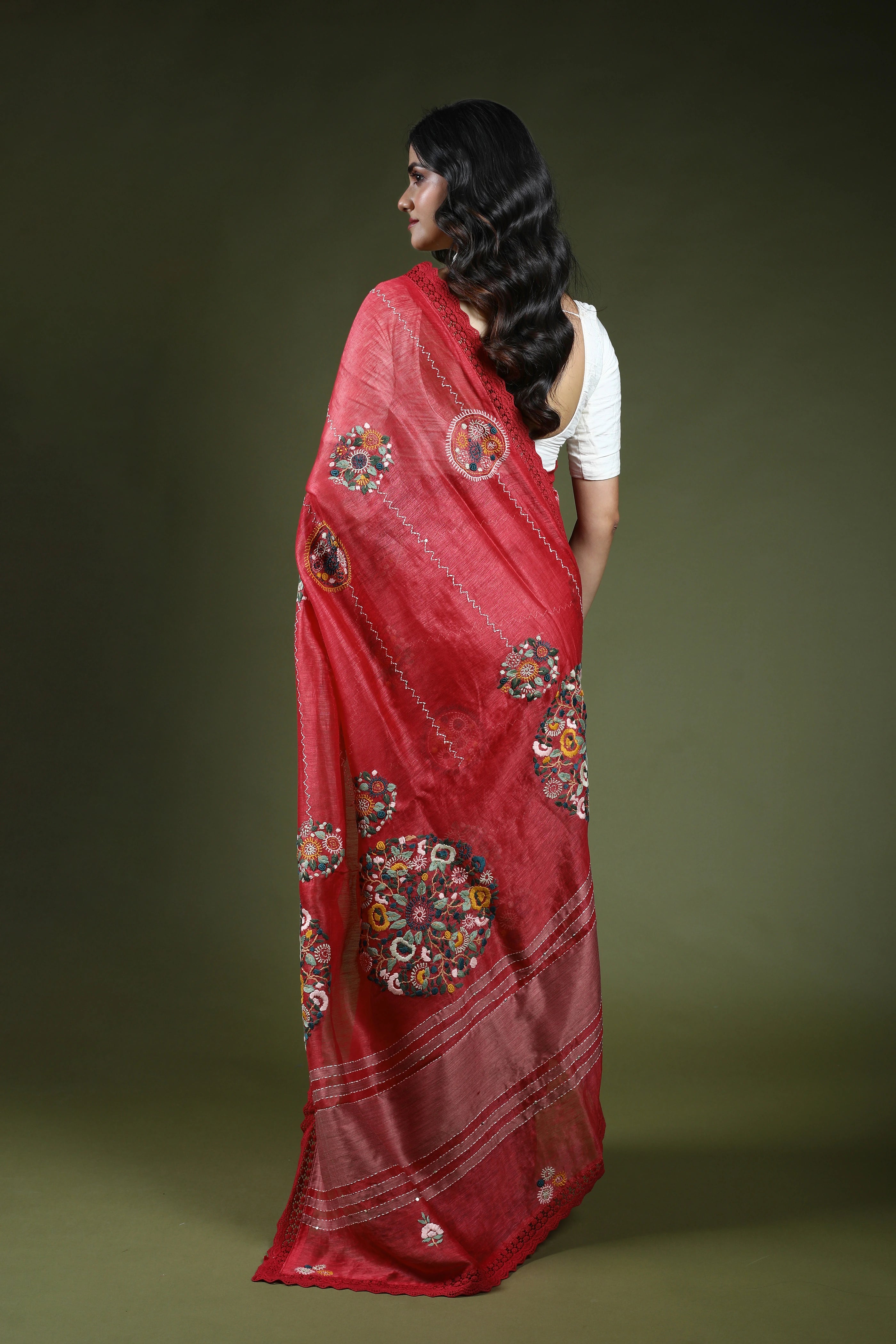Blush Pink Linen Fusion Saree With Blouse Piece