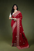 Dark Red Tussar Hand Gujarati Saree With Blouse Piece