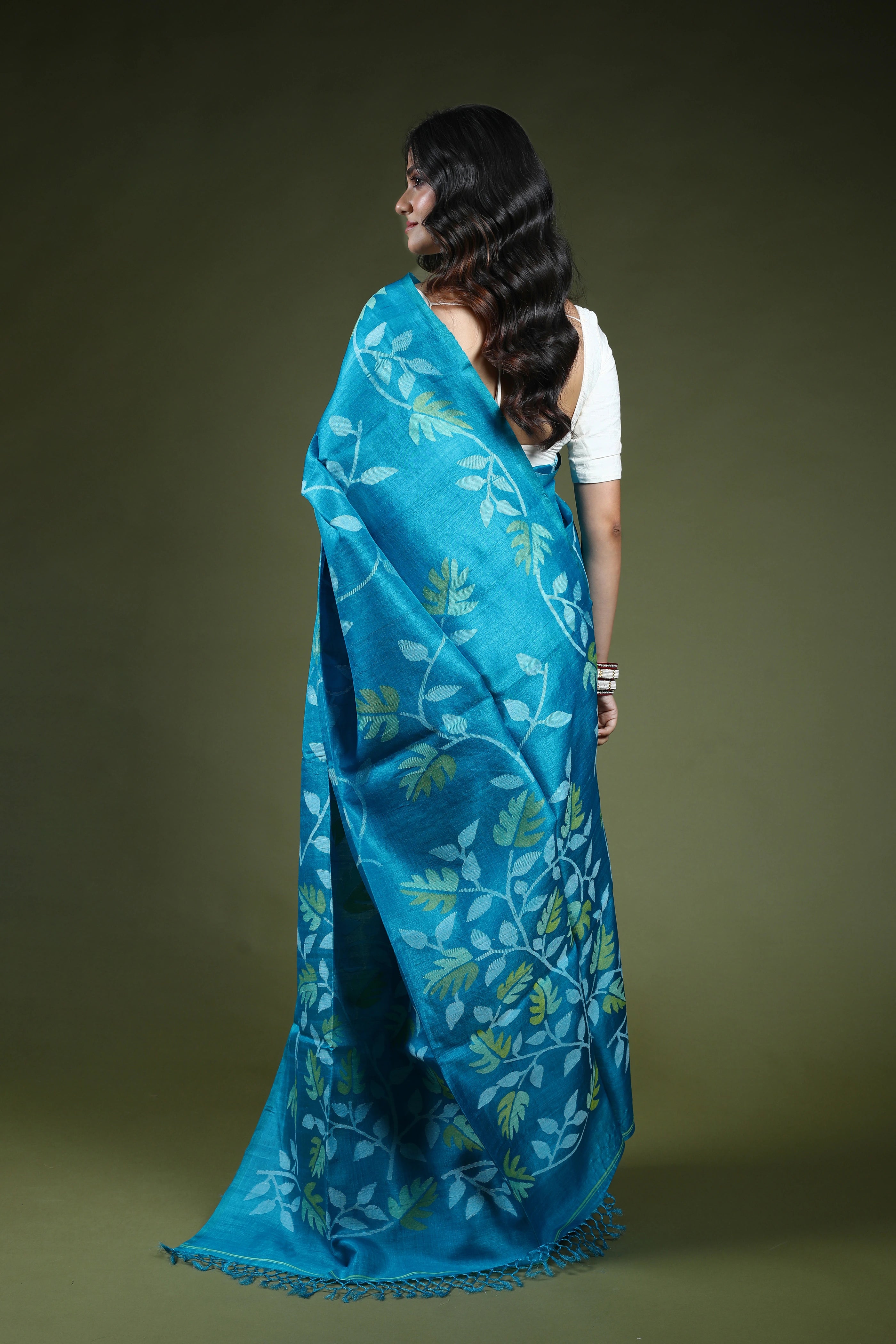 Firoza Tussar Jamdani Saree With Blouse Piece