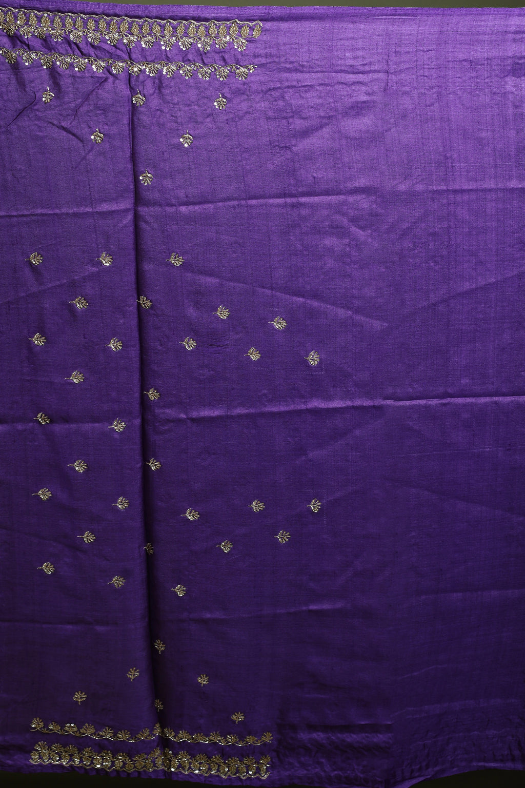 Purple Tussar Zardosi Work Saree With Blouse Piece