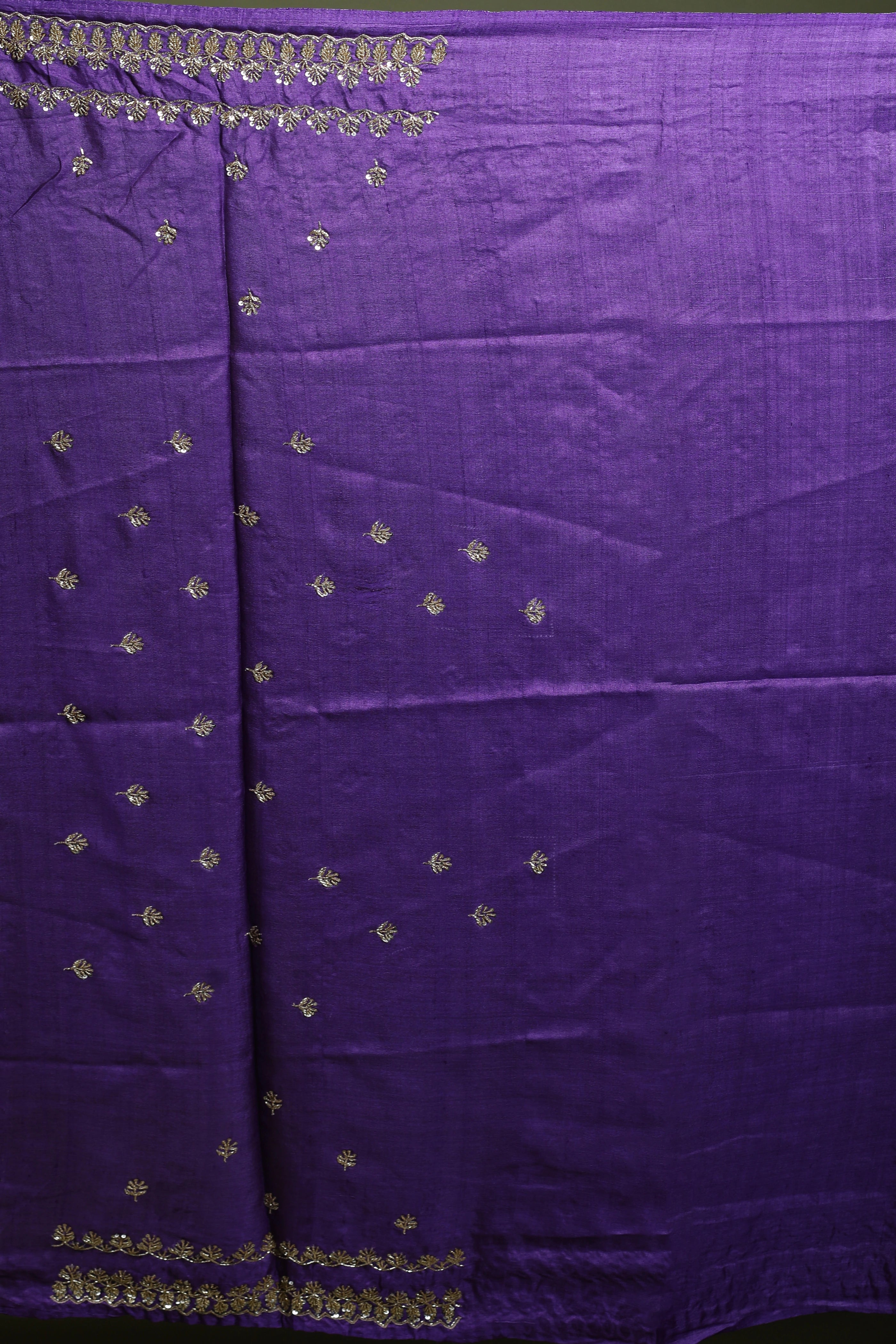 Purple Tussar Zardosi Work Saree With Blouse Piece