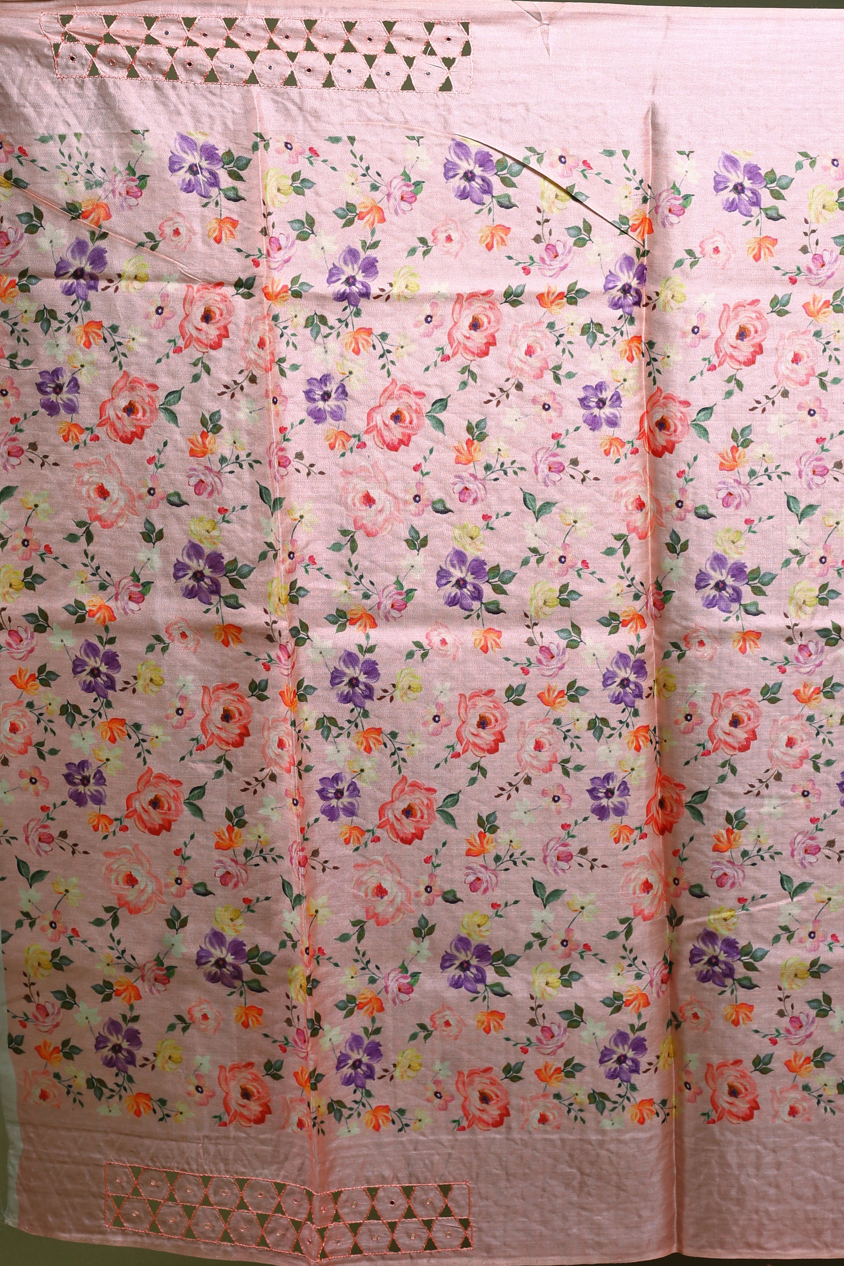 Powder Pink Tussar Digital Print Cutwork Saree With Blouse Piece