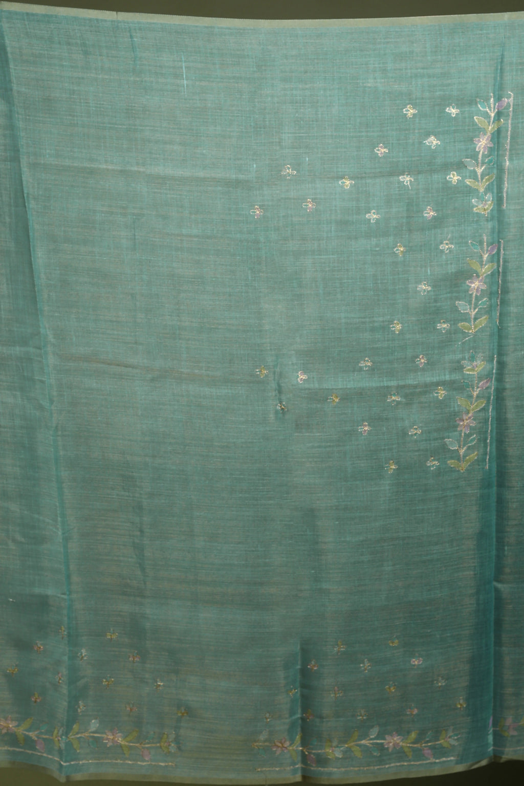 Dusty Sea Green Tissue Linen Saree With Blouse Piece
