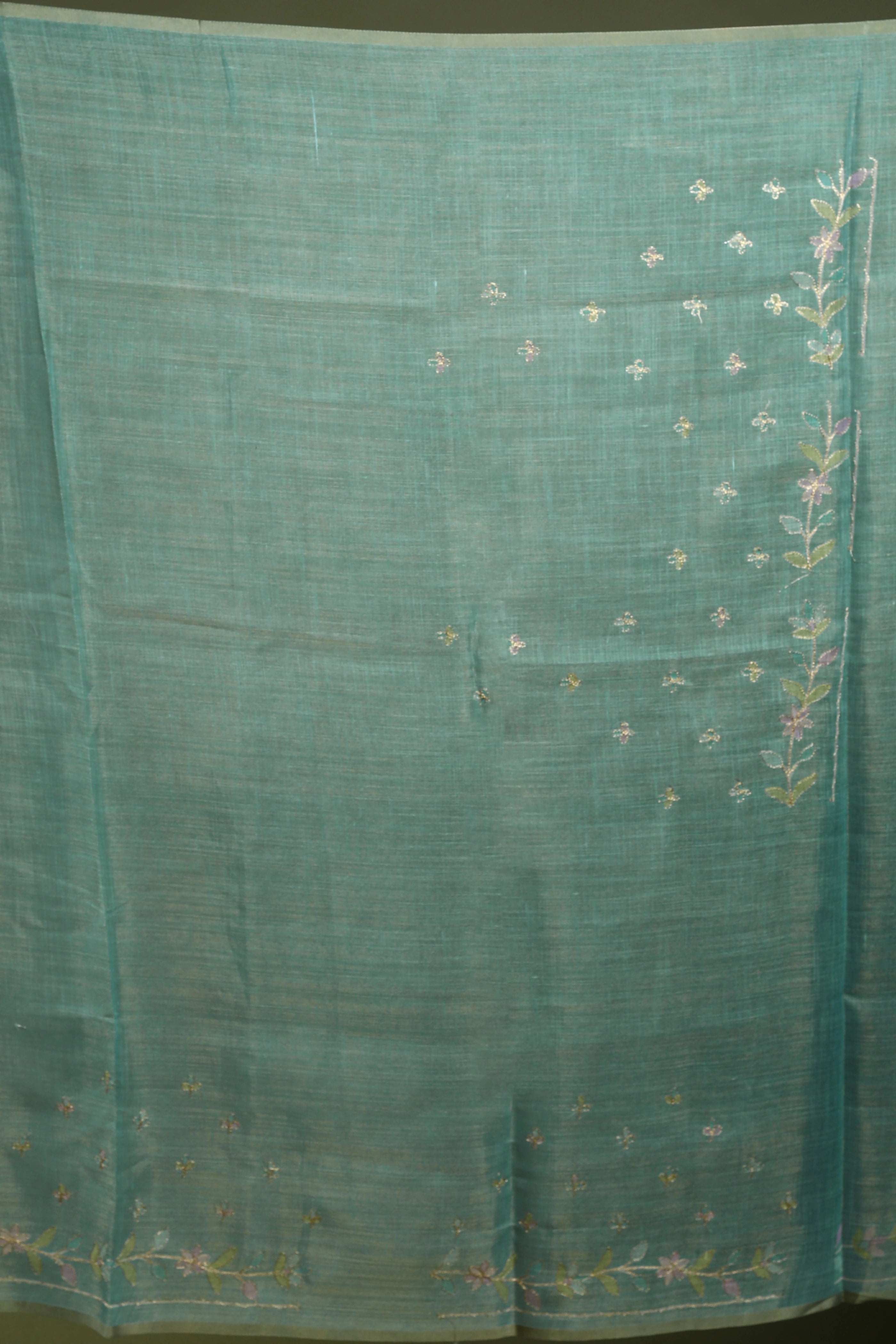 Dusty Sea Green Tissue Linen Saree With Blouse Piece