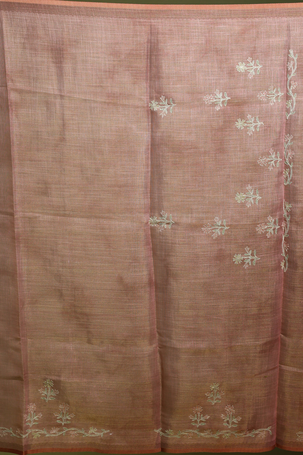 Dusty Pink Tissue Linen Saree With Blouse Piece