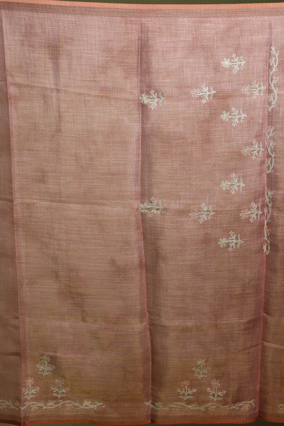 Dusty Pink Tissue Linen Saree With Blouse Piece