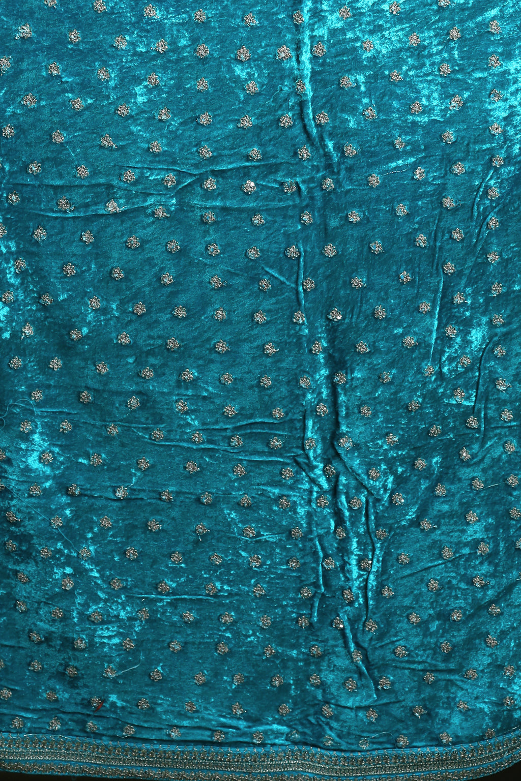 Turquoish Blue Crepe Satin Saree With Blouse Piece
