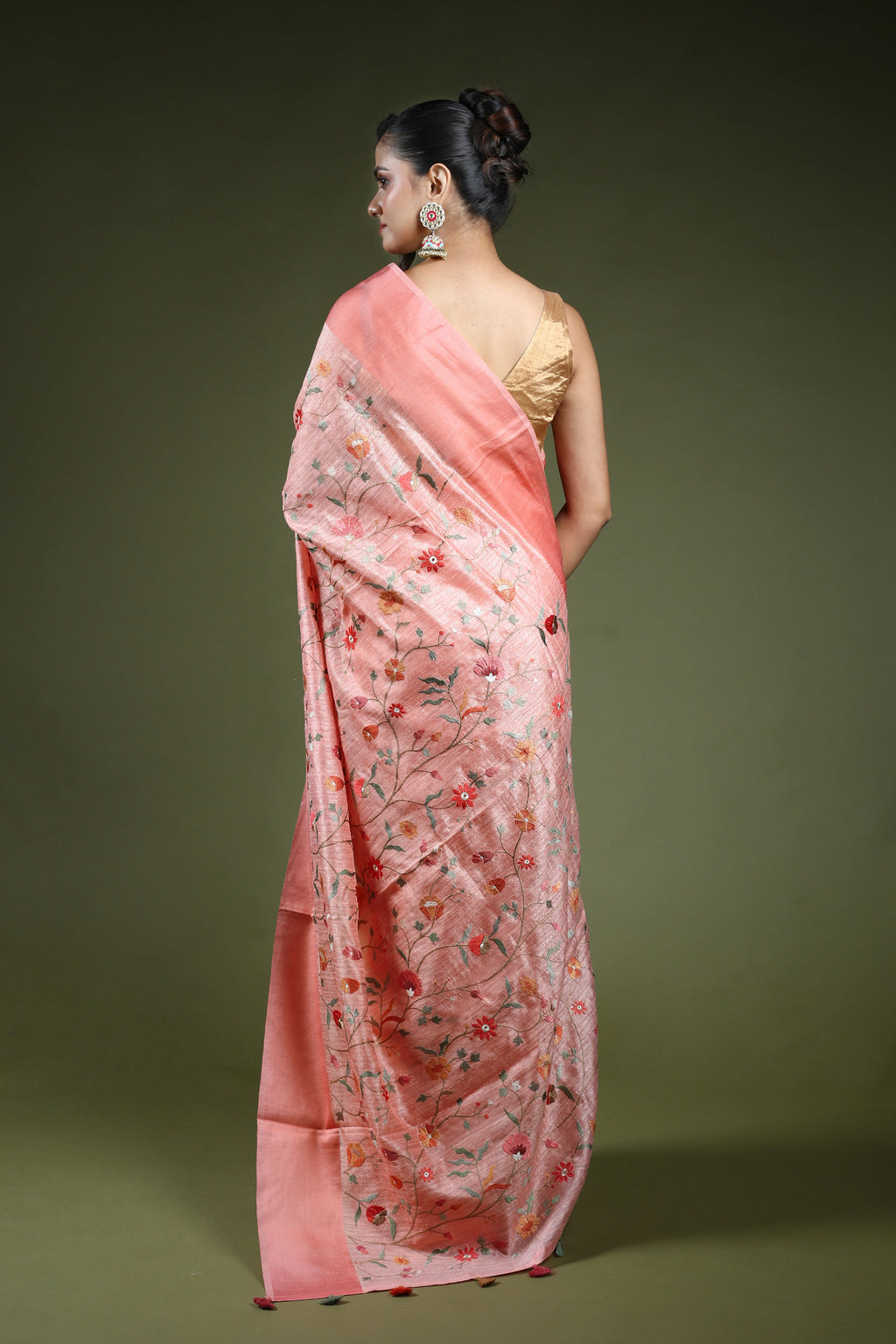 Baby Pink Semi Raw Silk Saree With Blouse Piece