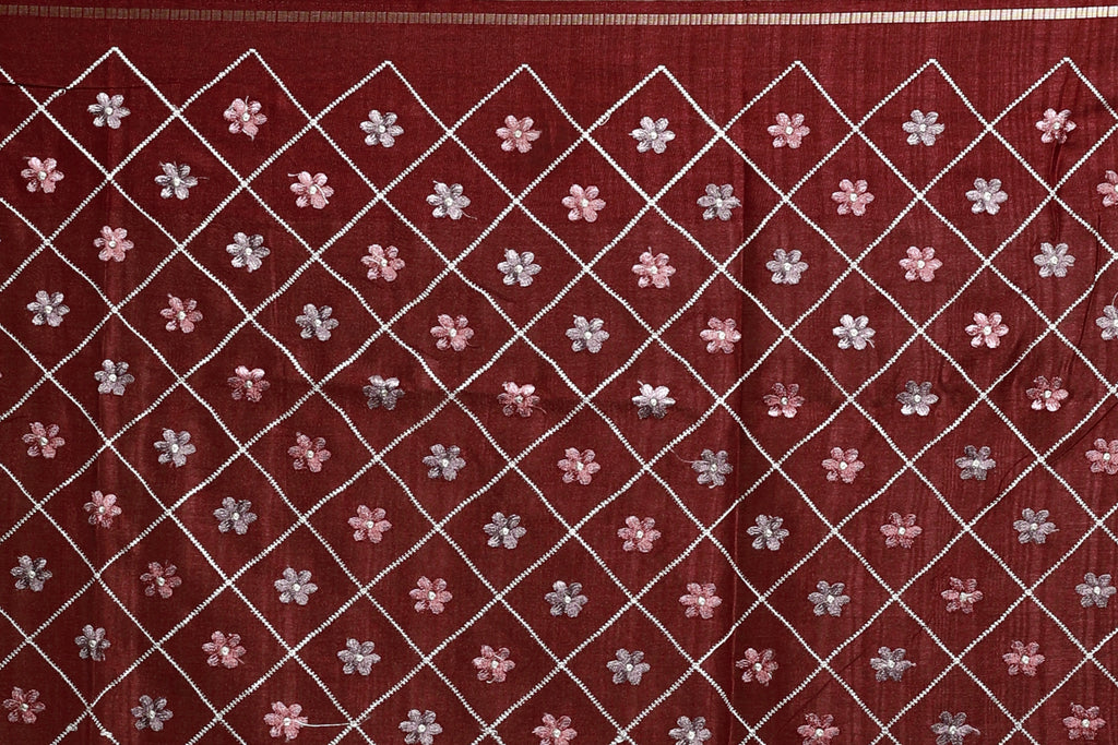 Maroon Semi Tussar Saree With Blouse Piece