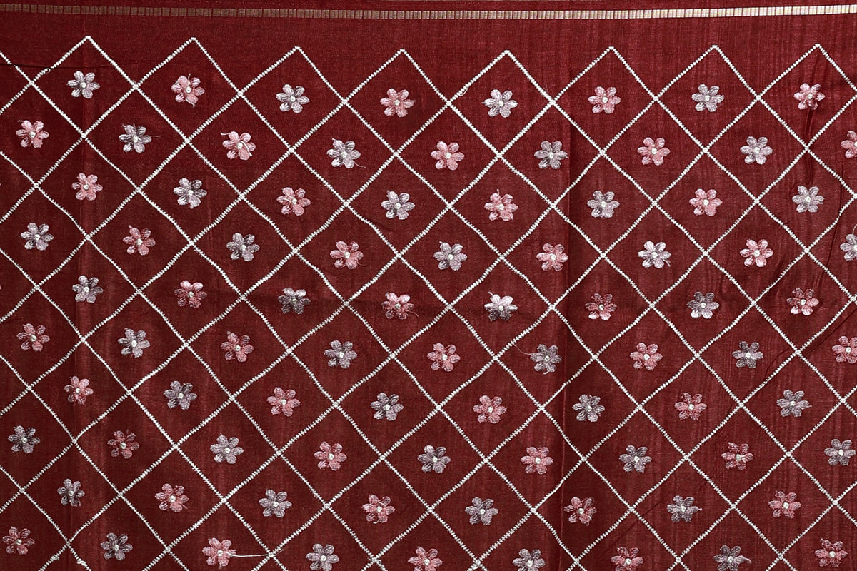 Maroon Semi Tussar Saree With Blouse Piece