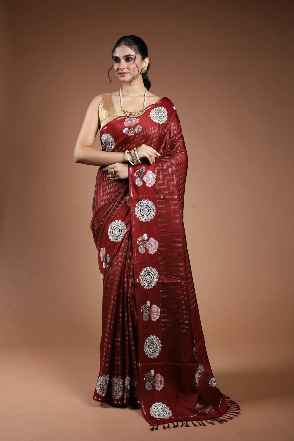 Maroon Semi Tussar Saree With Blouse Piece