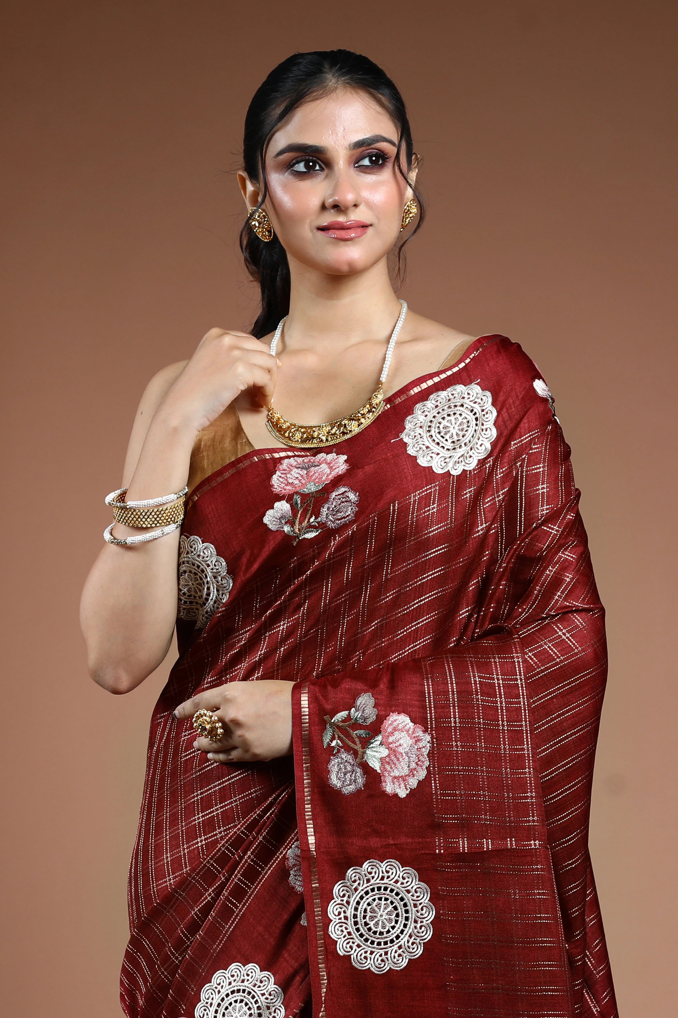 Maroon Semi Tussar Saree With Blouse Piece
