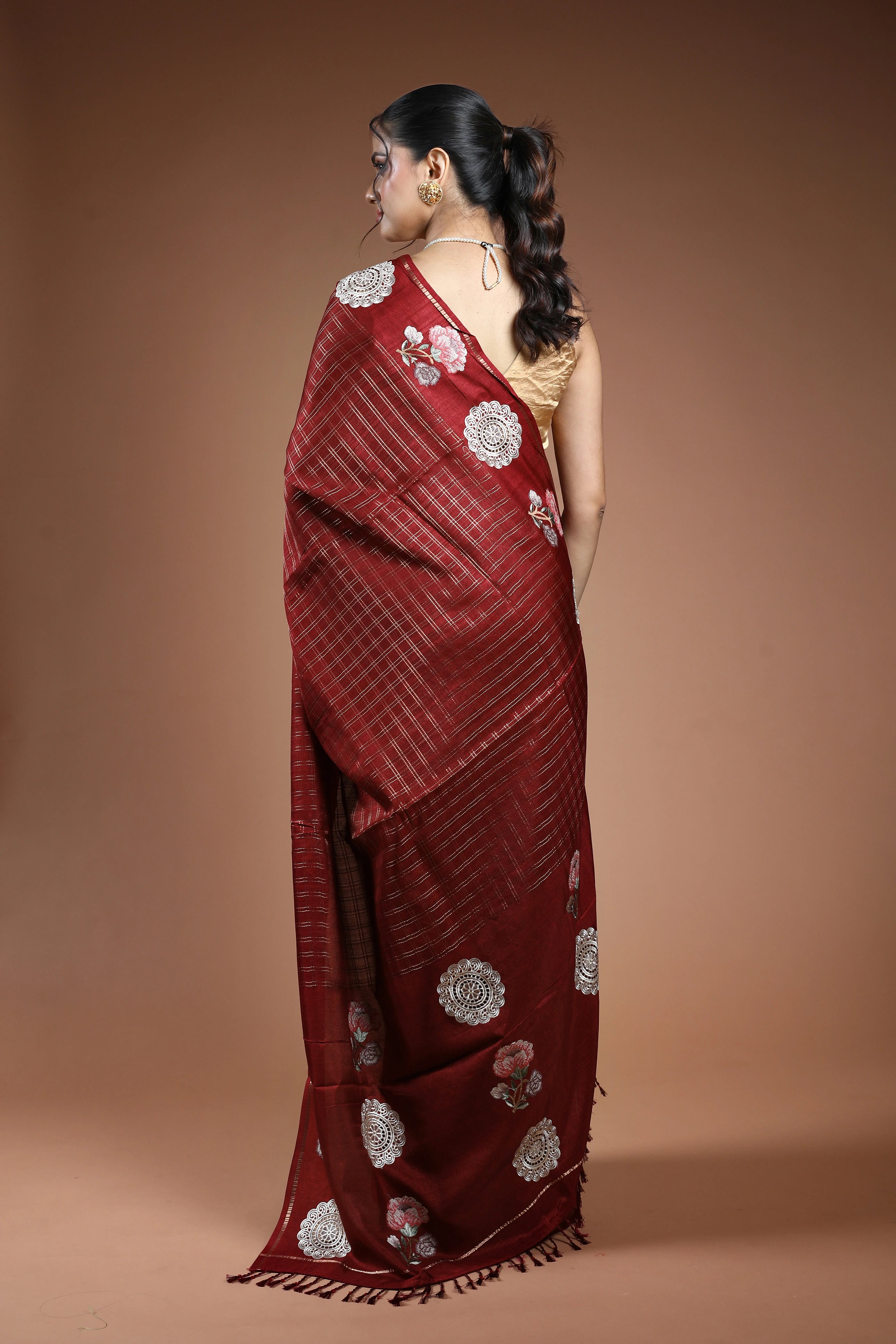 Maroon Semi Tussar Saree With Blouse Piece