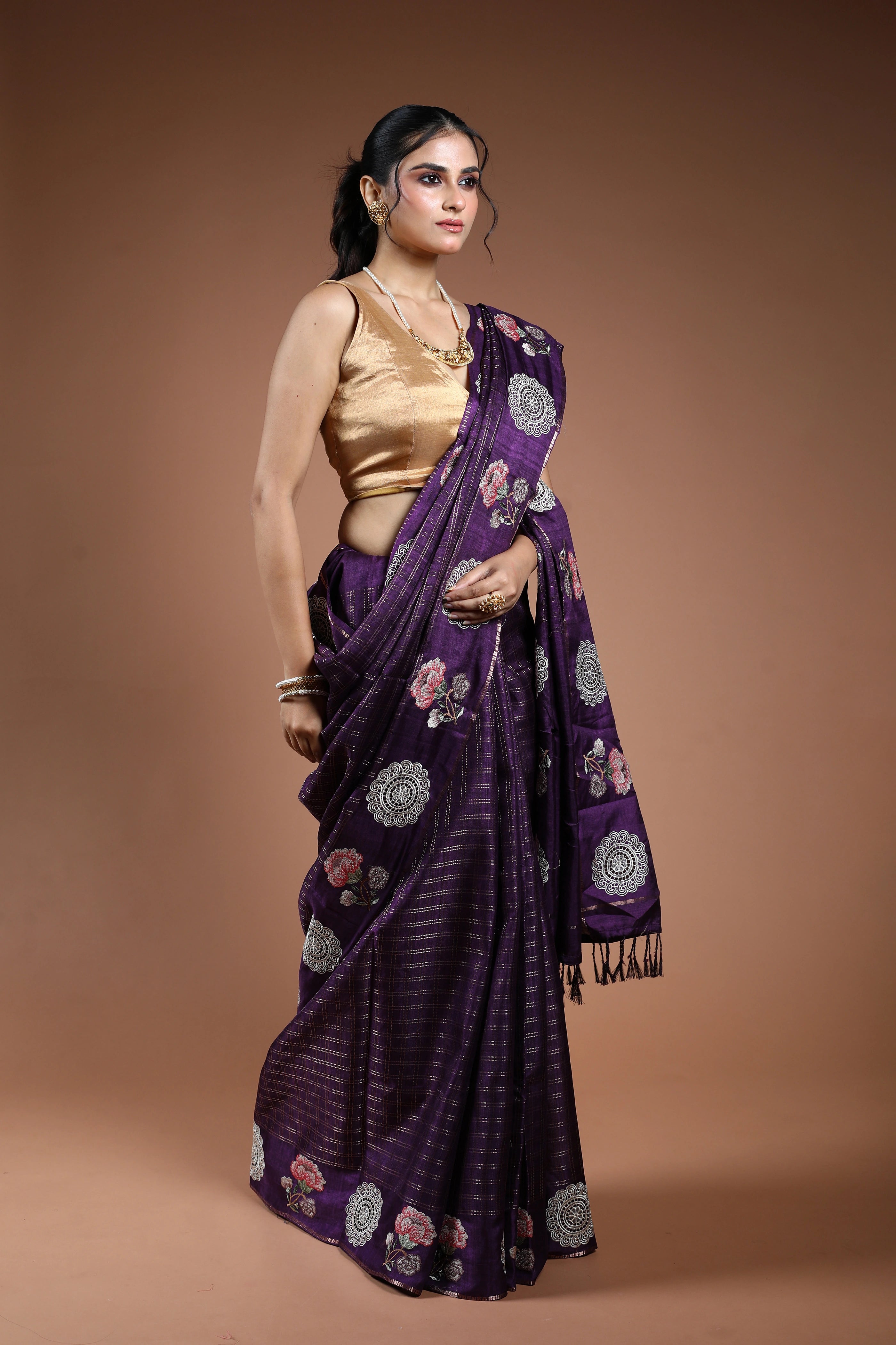 Purple Semi Tussar Saree With Blouse Piece