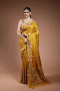 Golden Yellow Semi Tussar Saree With Blouse Piece