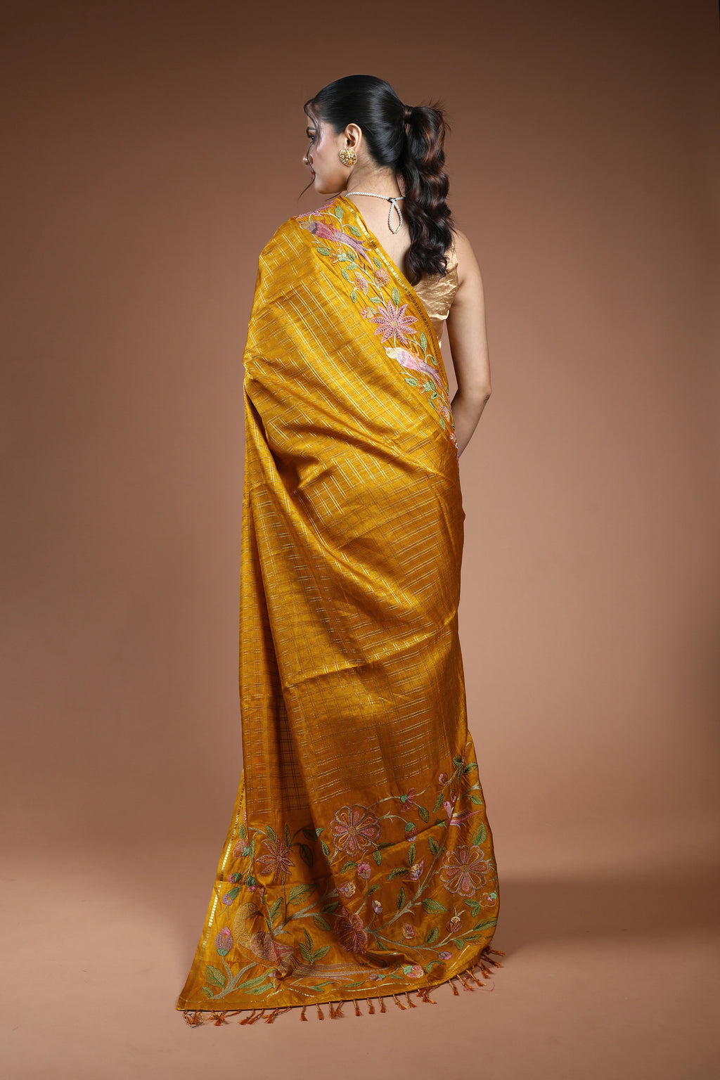 Golden Yellow Semi Tussar Saree With Blouse Piece