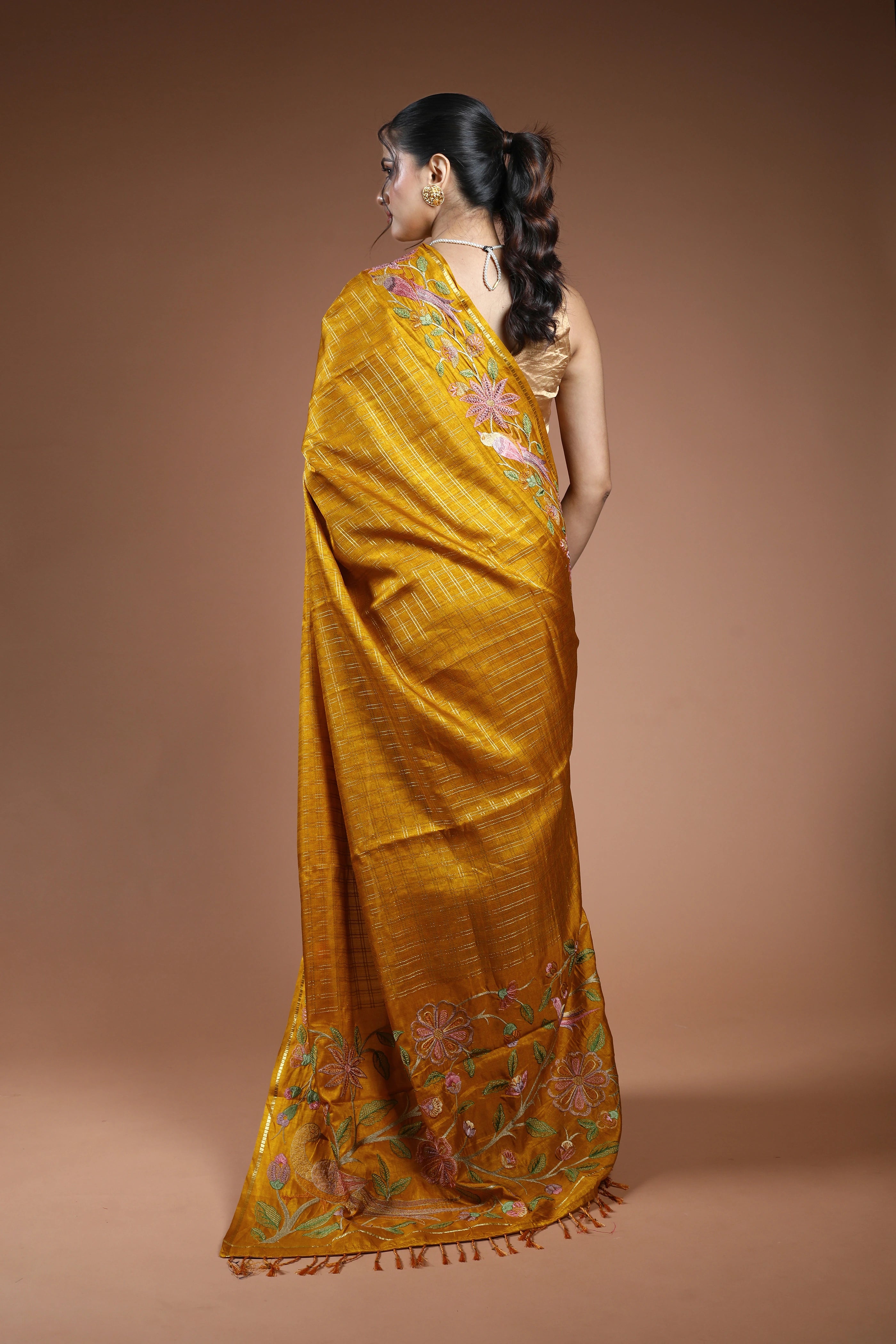 Golden Yellow Semi Tussar Saree With Blouse Piece
