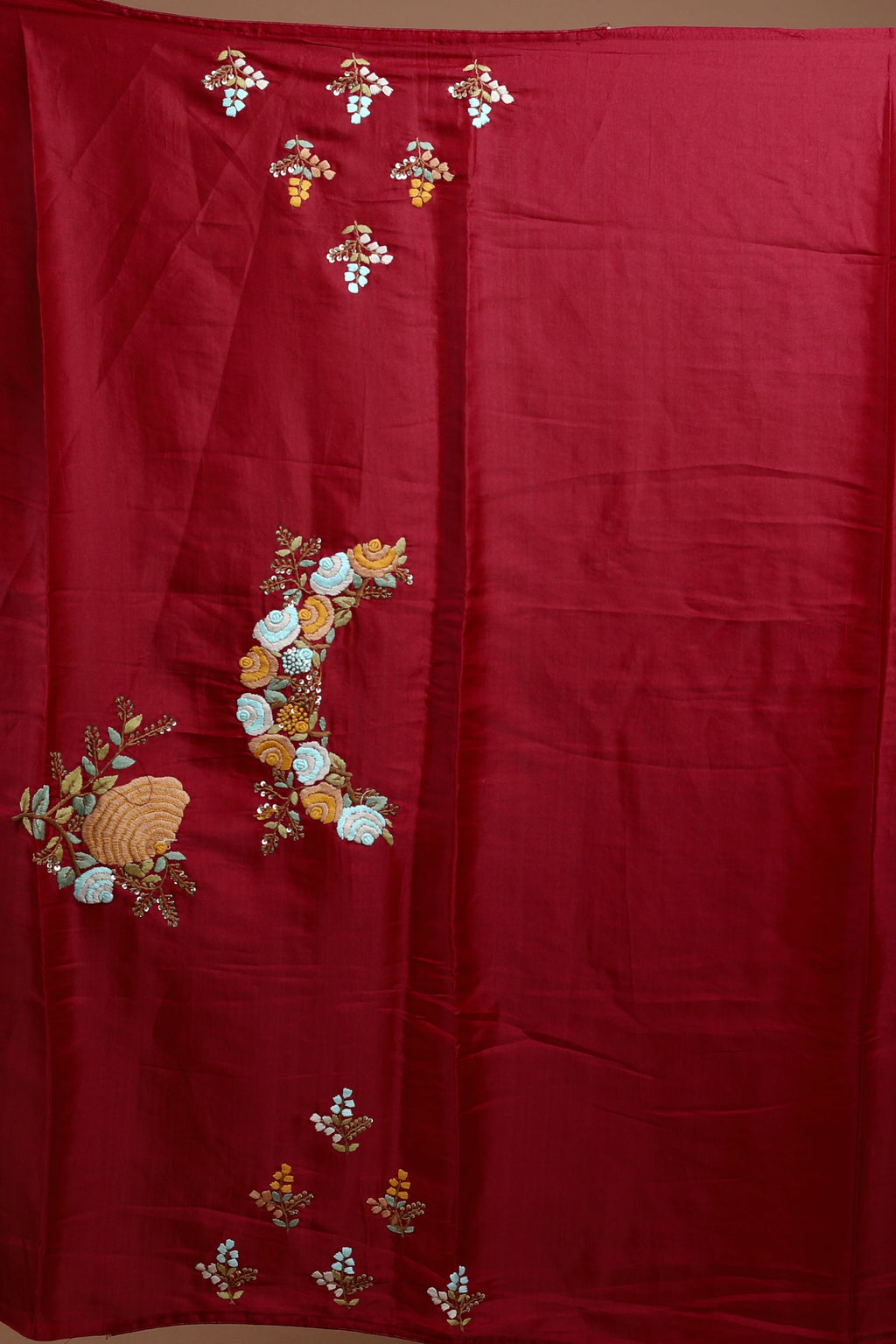 Dark Red Dola Silk Boolean Saree With Blouse Piece