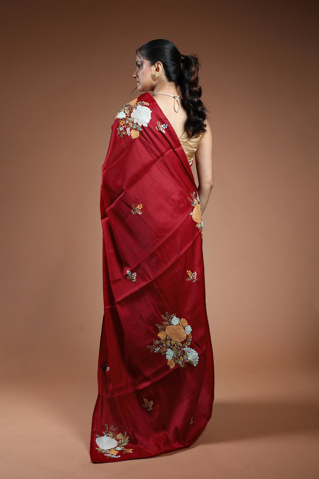 Dark Red Dola Silk Boolean Saree With Blouse Piece