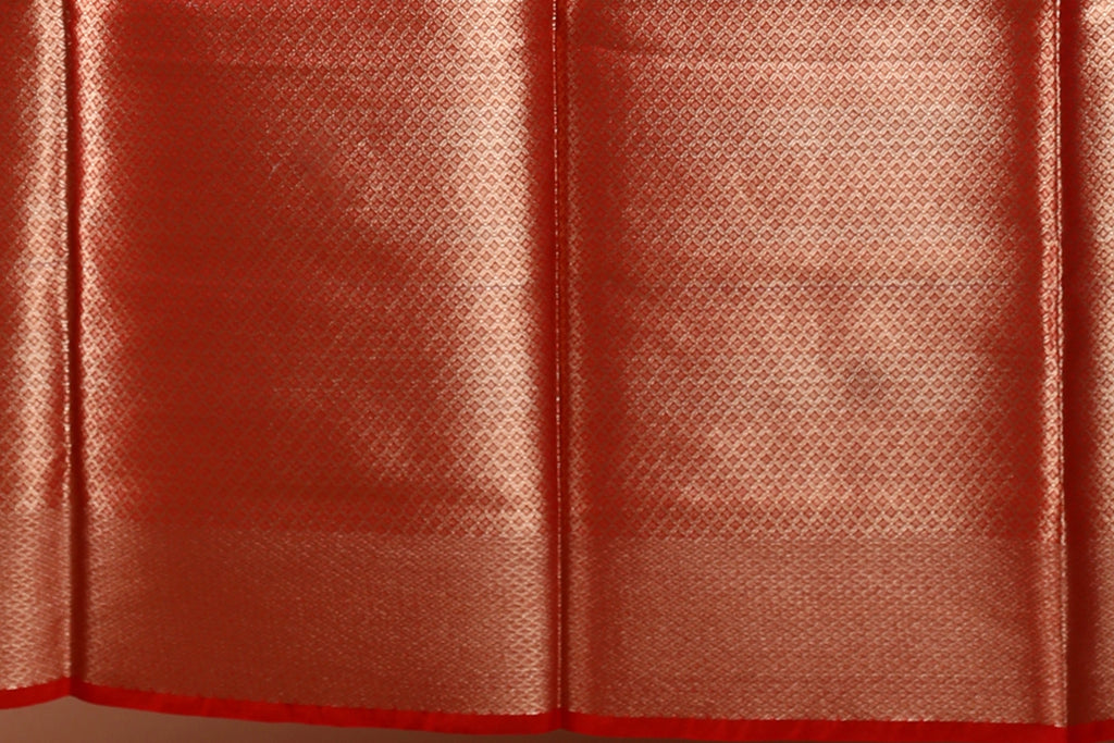 Red Semi Kora Banarasi Saree With Blouse Piece