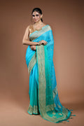 Sea Green Chiffon Banarasi Saree With Blouse Piece