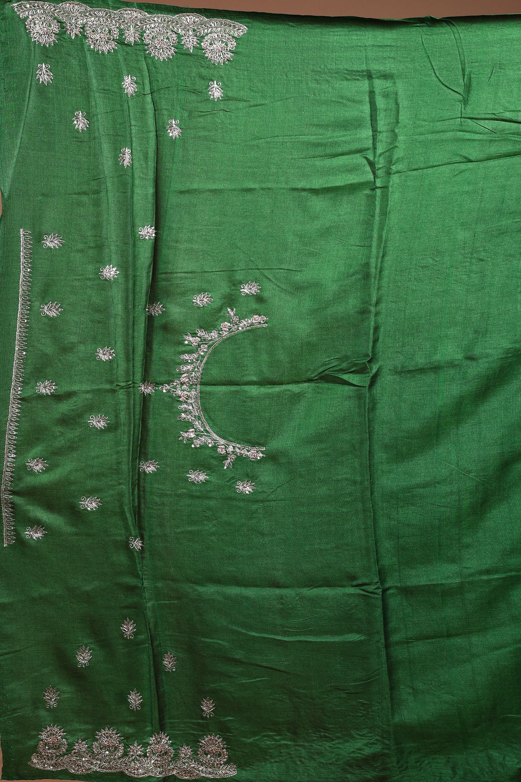 Meadow Green Tussar Zardosi Work Saree With Blouse Piece
