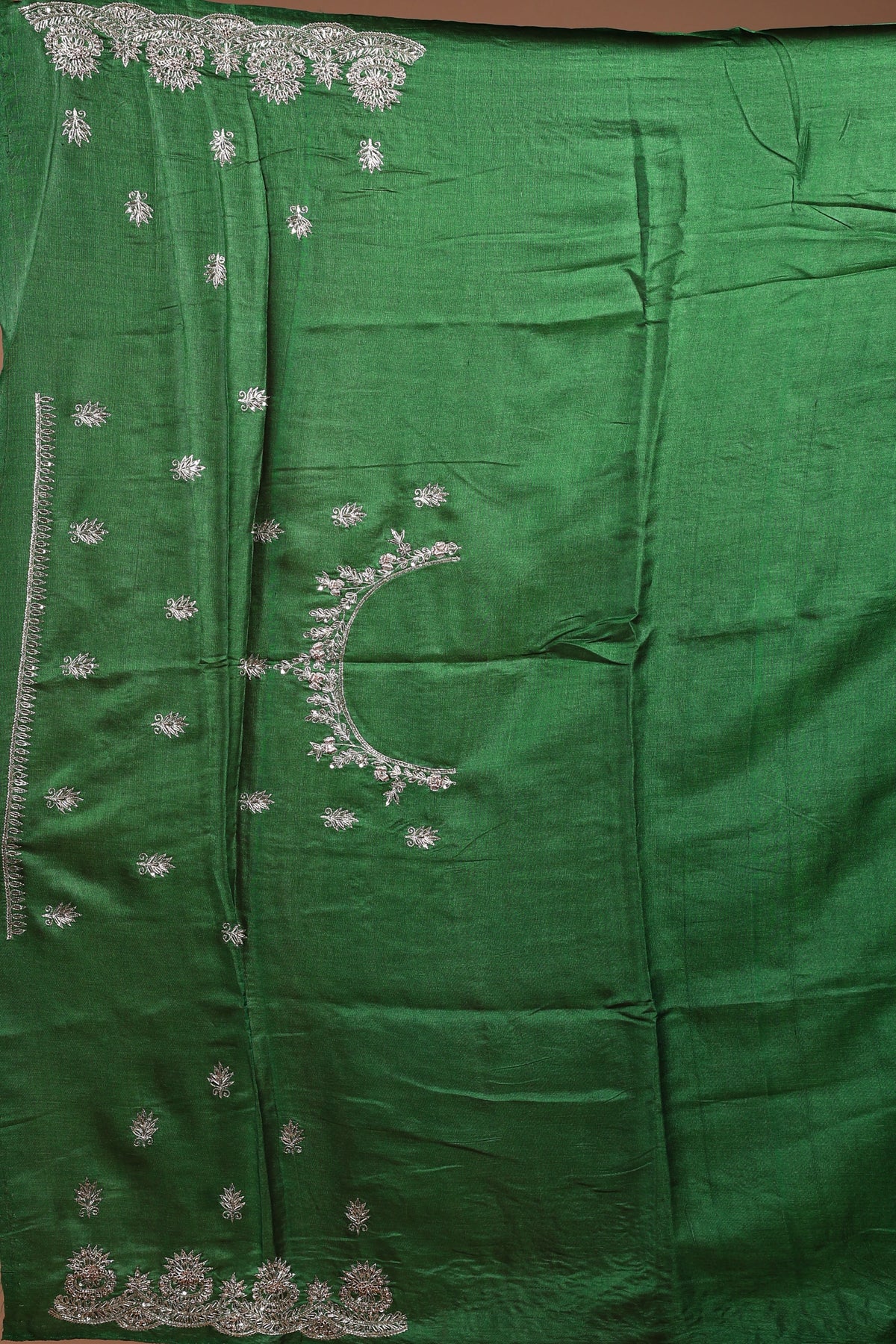 Meadow Green Tussar Zardosi Work Saree With Blouse Piece