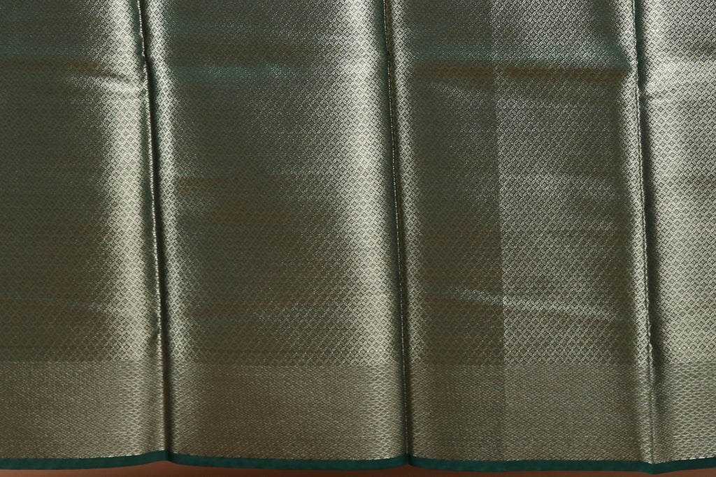 Forest Green Semi Kora Banarasi Saree With Blouse Piece