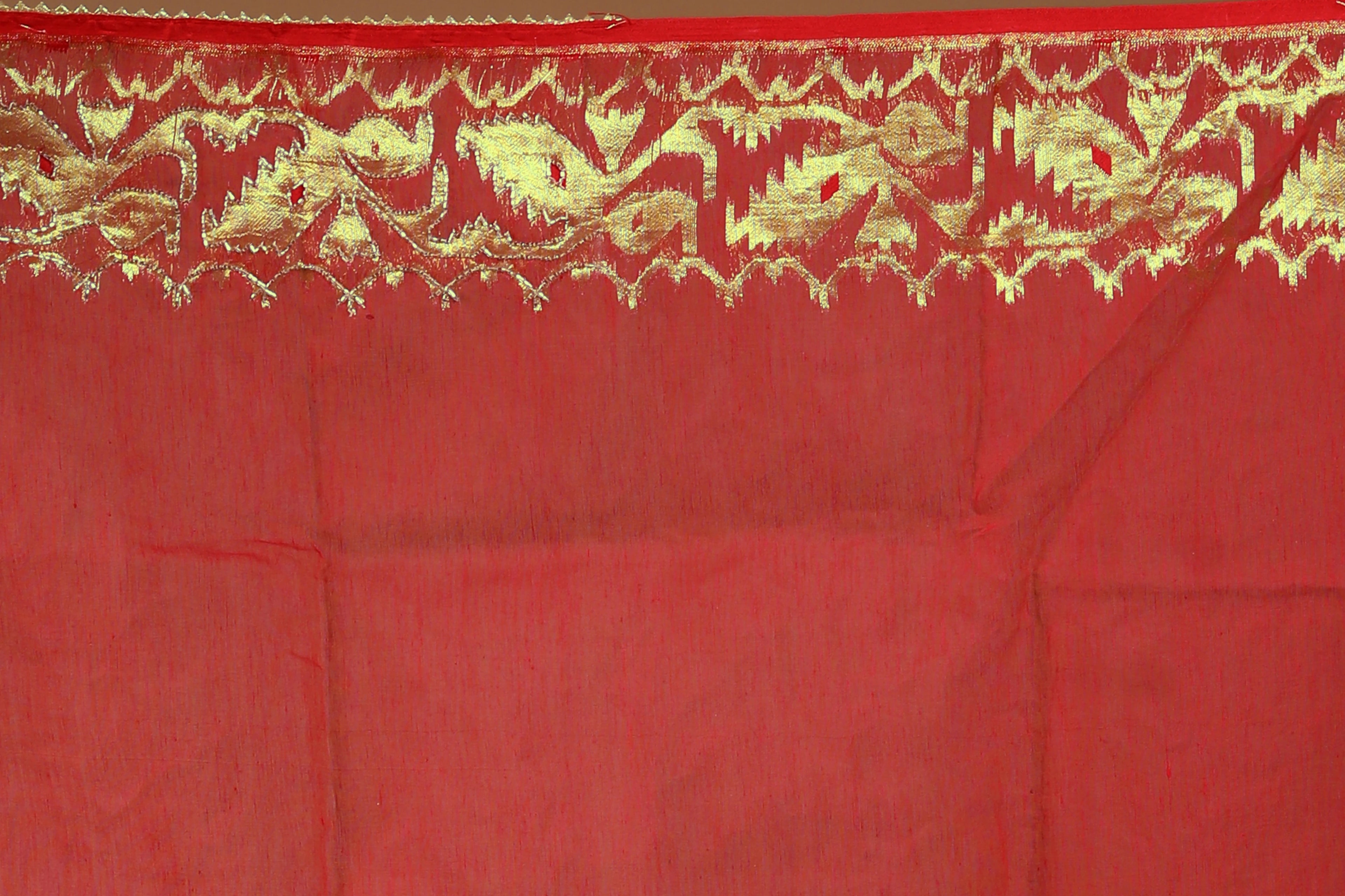 Red Semi Karchupi Jamdani Saree With Blouse Piece