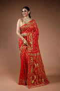 Red Semi Karchupi Jamdani Saree With Blouse Piece