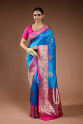 Cobalt Blue Tussar Banarasi Saree With Blouse Piece