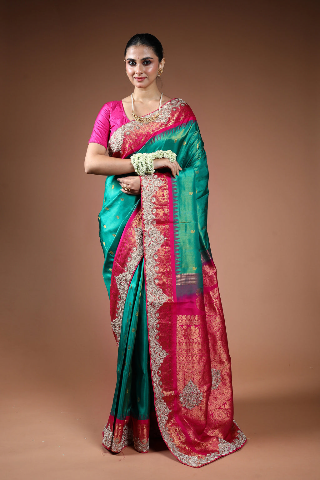 Sea Green Exclusive Tissue Gadwal Zardosi Work Saree With Blouse Piece