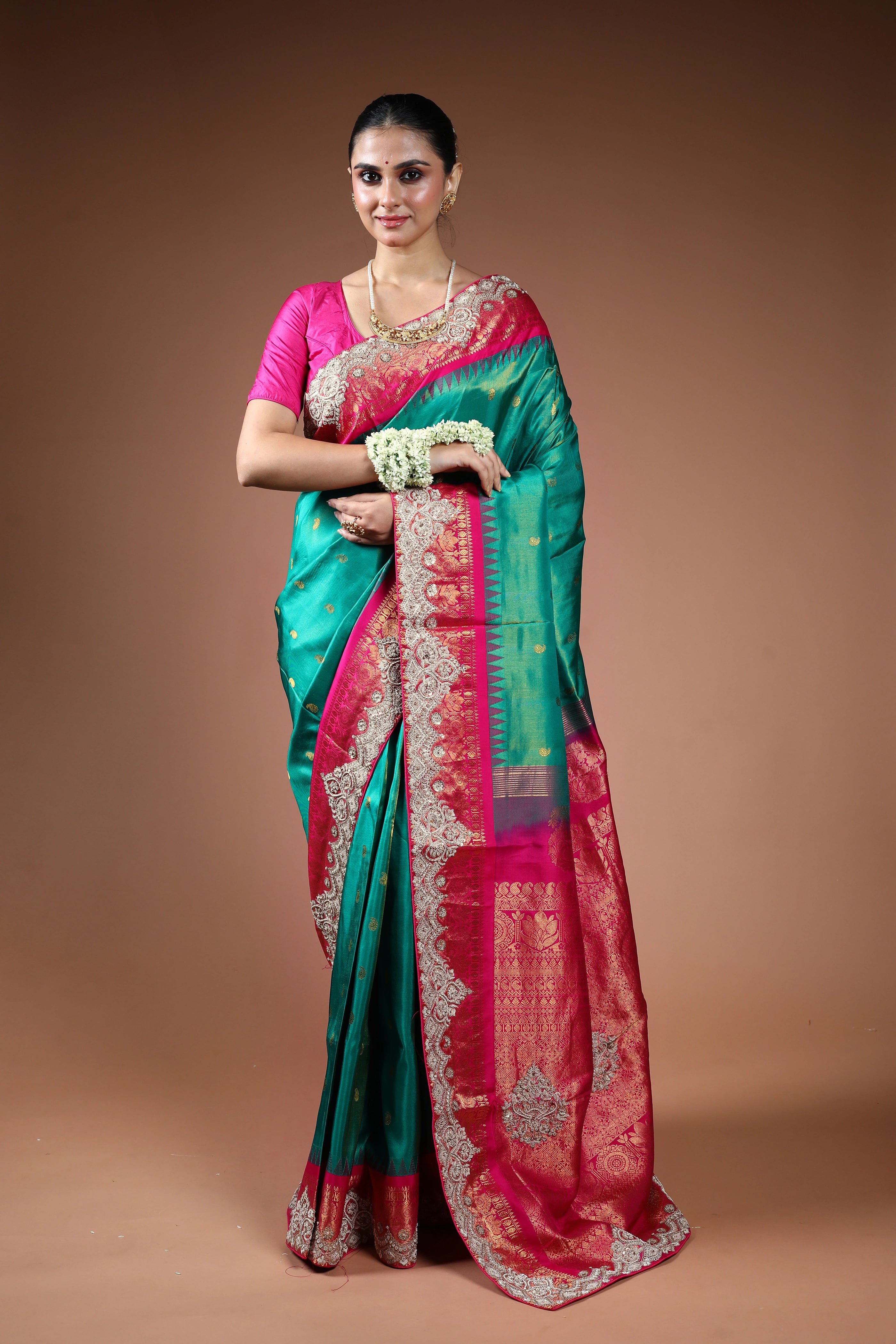 Sea Green Exclusive Tissue Gadwal Zardosi Work Saree With Blouse Piece