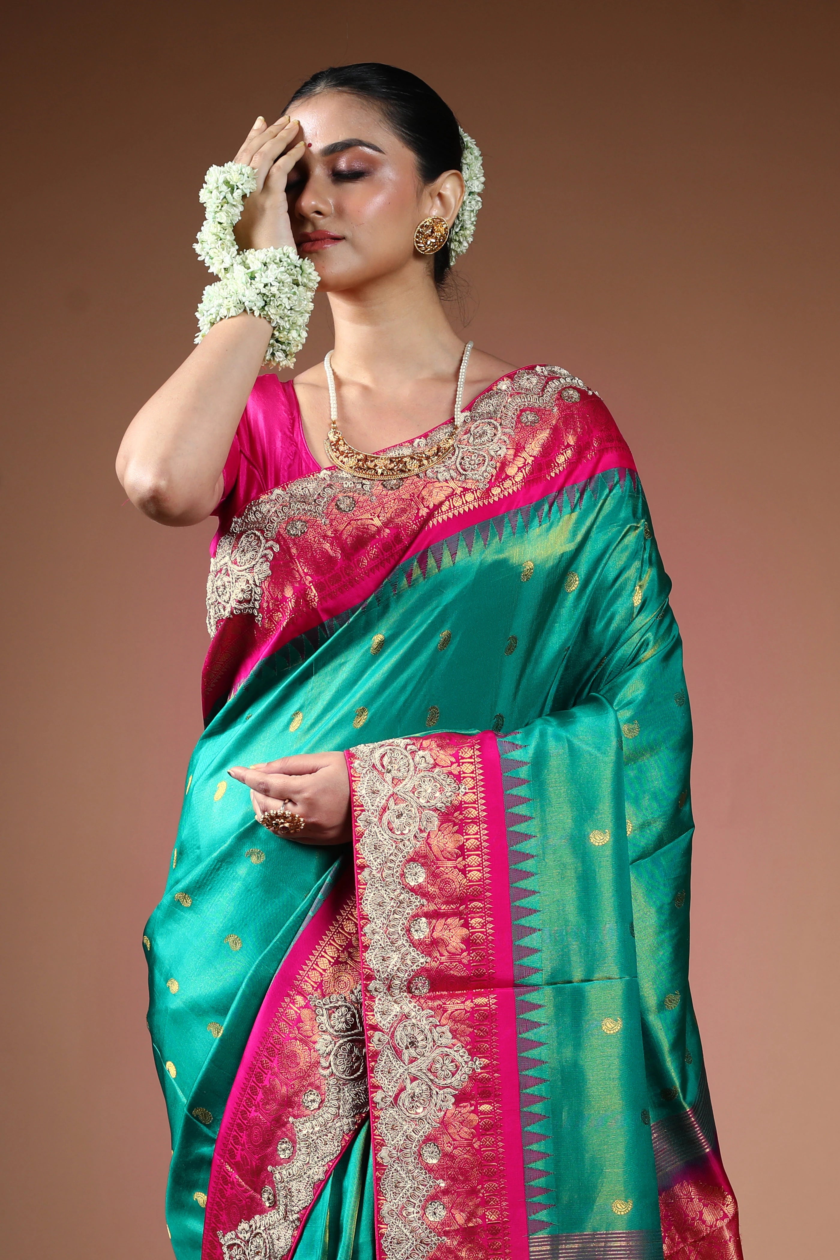 Sea Green Exclusive Tissue Gadwal Zardosi Work Saree With Blouse Piece