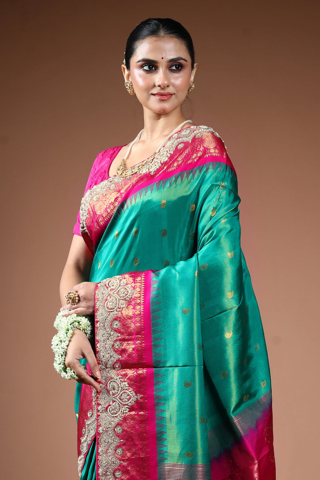 Sea Green Exclusive Tissue Gadwal Zardosi Work Saree With Blouse Piece