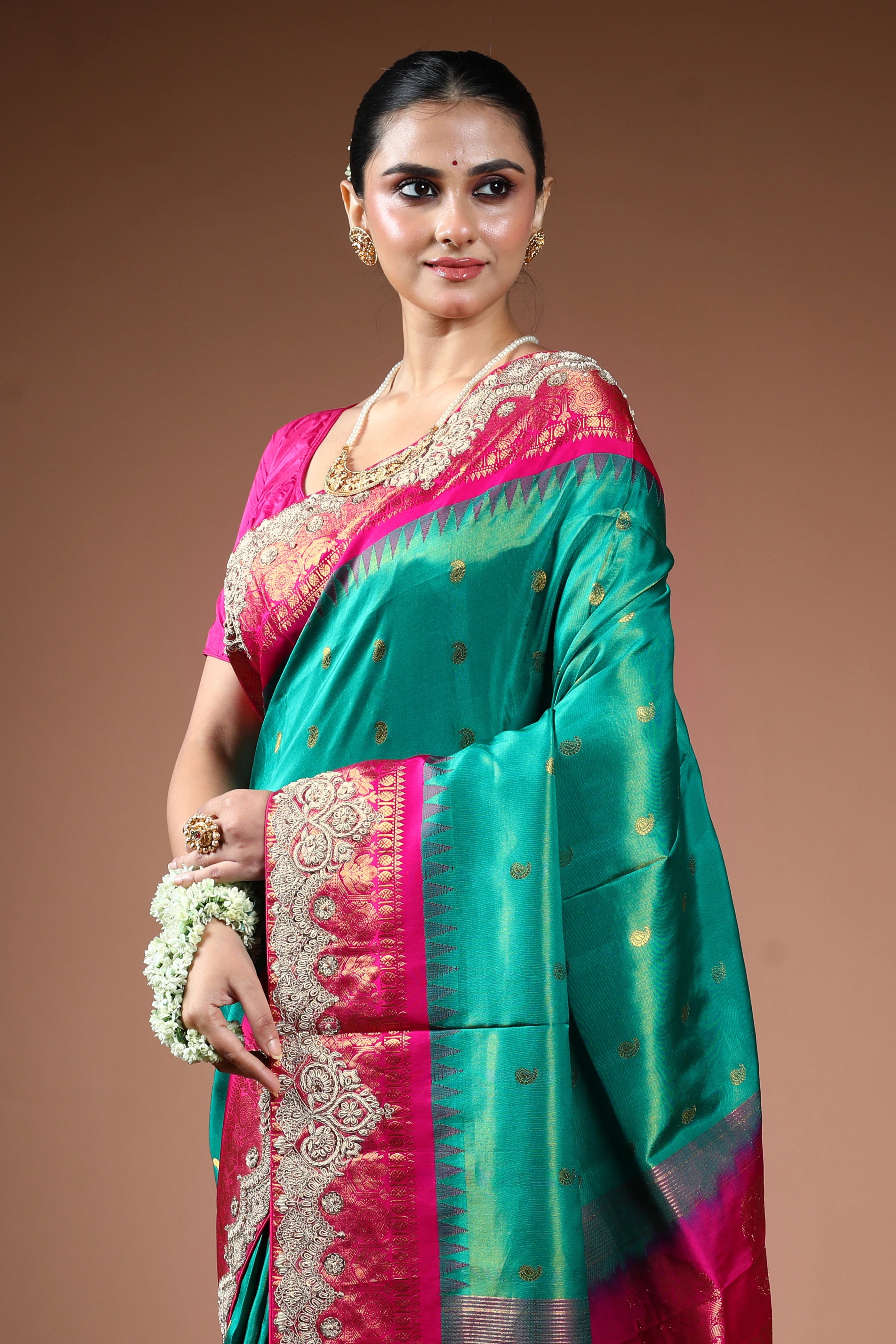 Sea Green Exclusive Tissue Gadwal Zardosi Work Saree With Blouse Piece