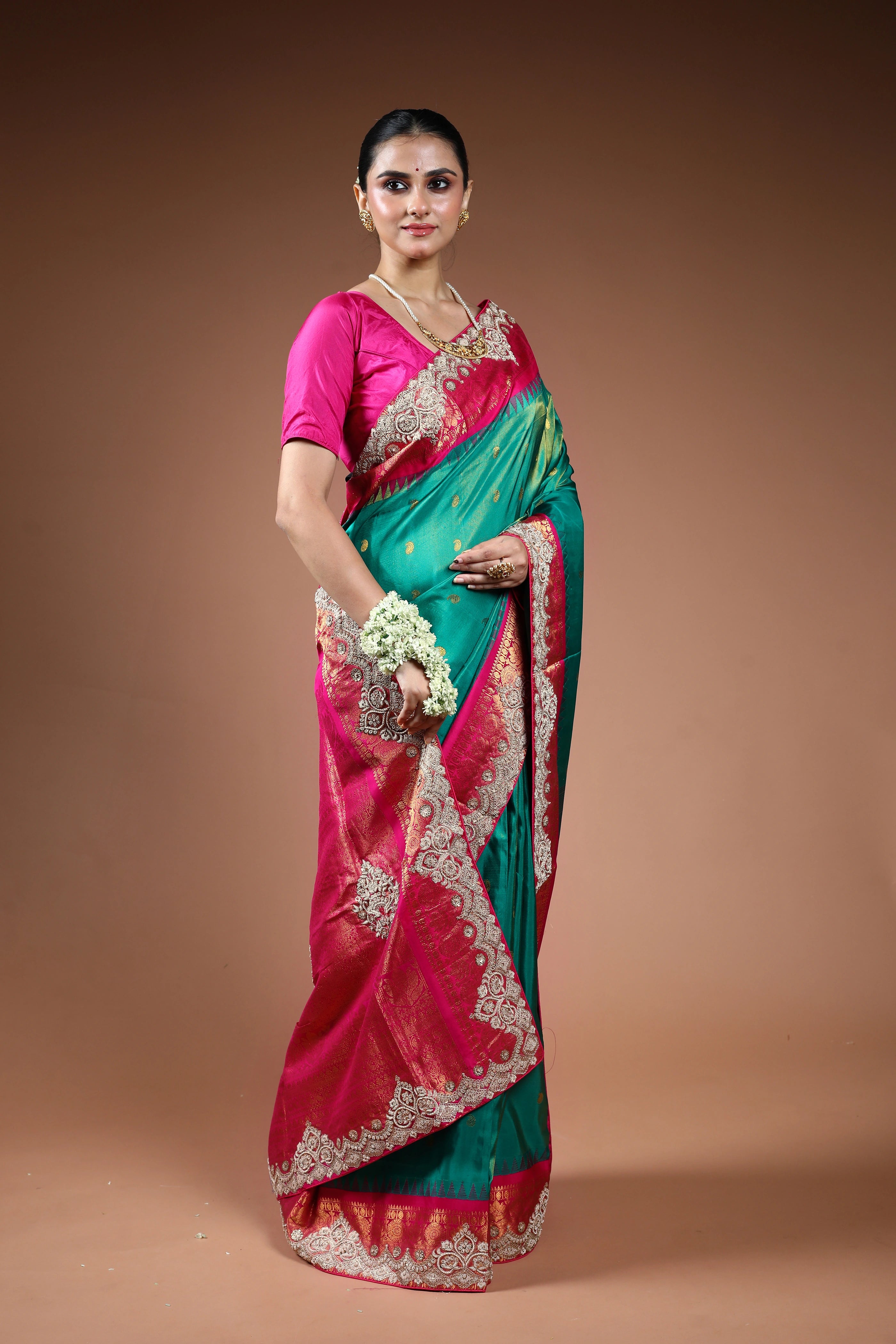 Sea Green Exclusive Tissue Gadwal Zardosi Work Saree With Blouse Piece