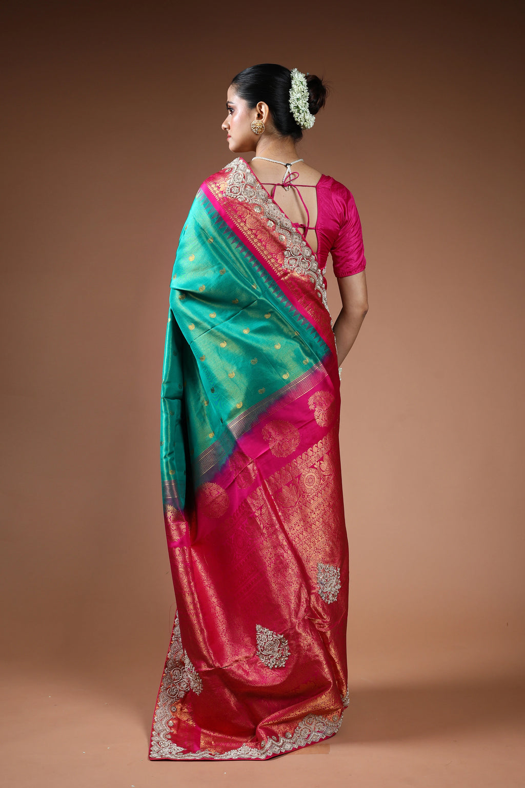 Sea Green Exclusive Tissue Gadwal Zardosi Work Saree With Blouse Piece