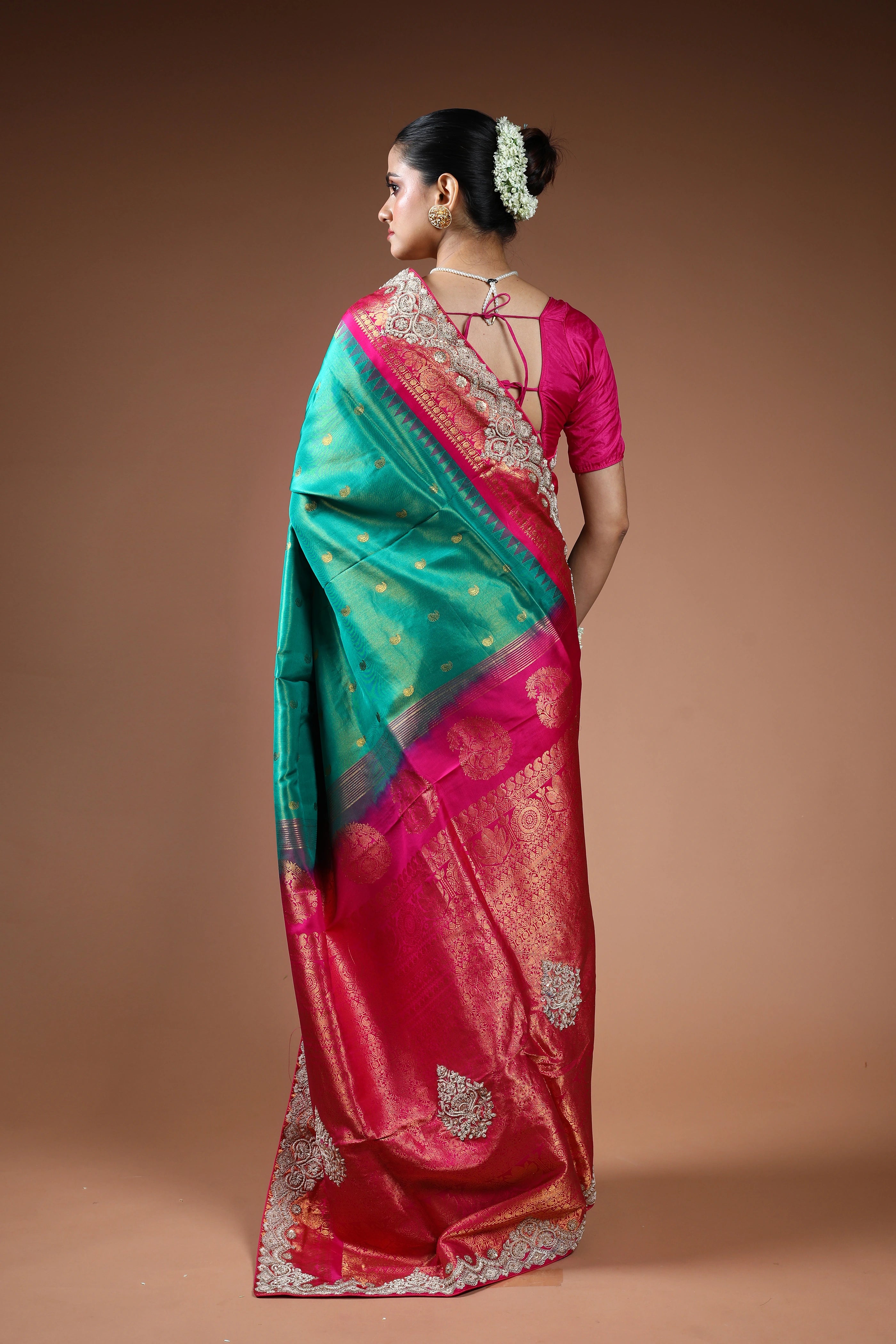 Sea Green Exclusive Tissue Gadwal Zardosi Work Saree With Blouse Piece
