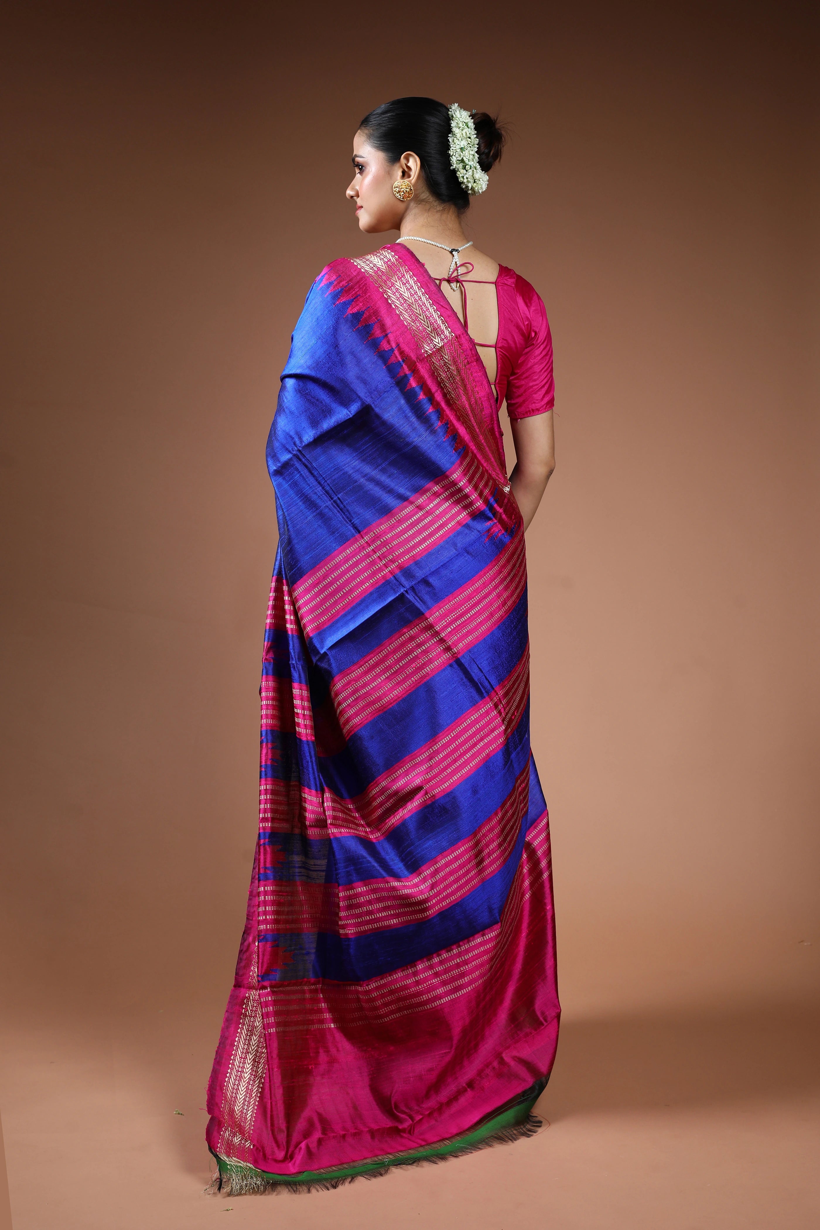 Royal Blue Chattisgarh Raw Silk Saree With Blouse Piece