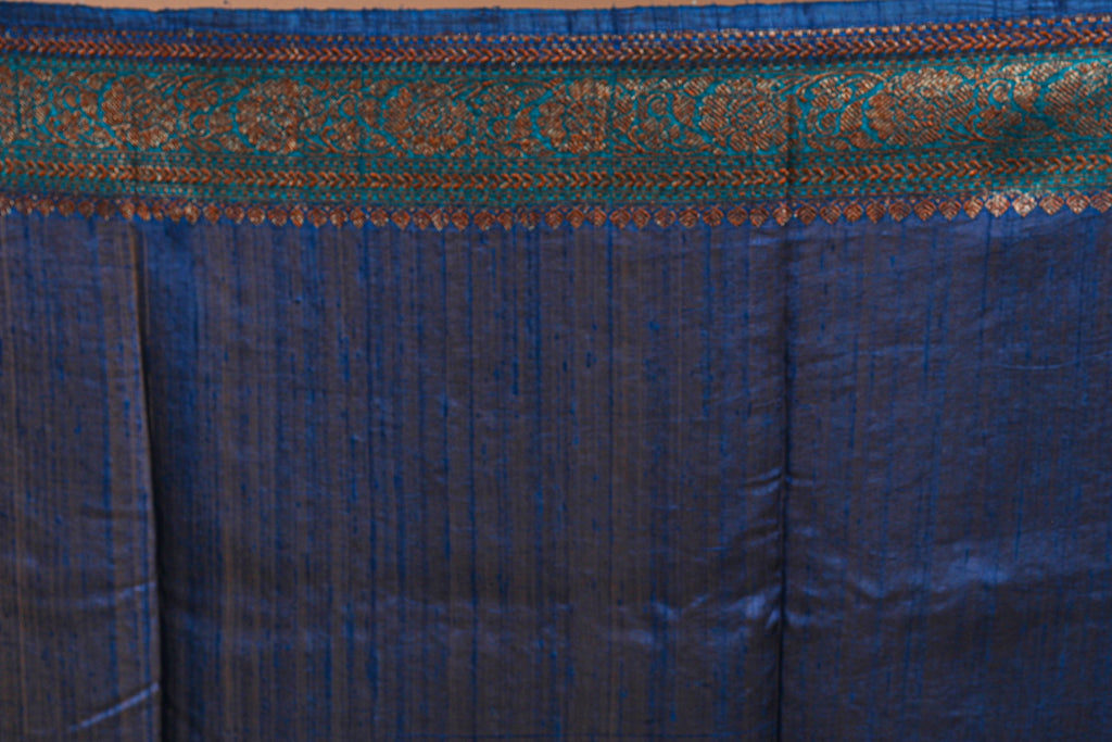 Blue Rangkat Raw Silk Banarasi Saree With Blouse Piece