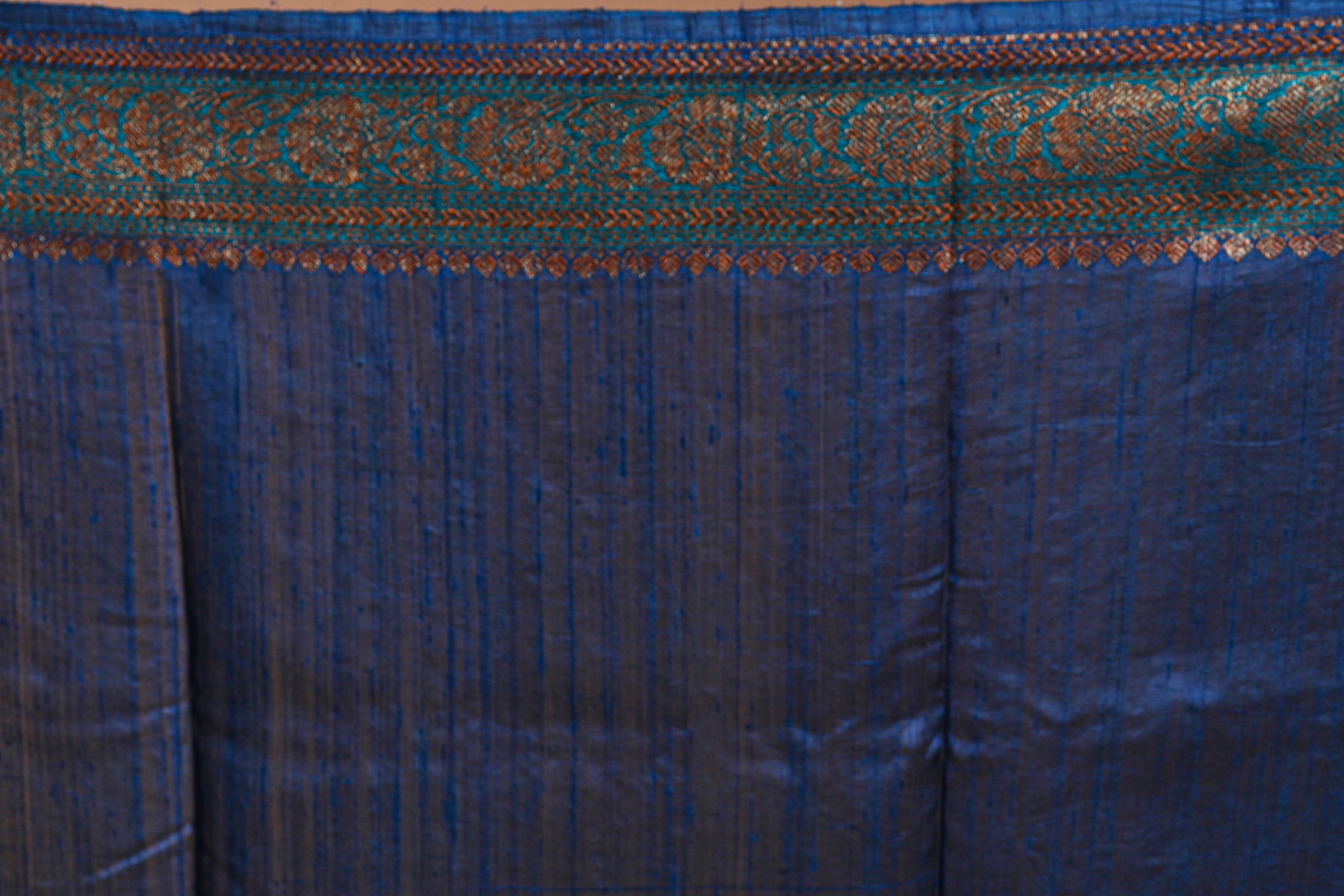 Blue Rangkat Raw Silk Banarasi Saree With Blouse Piece