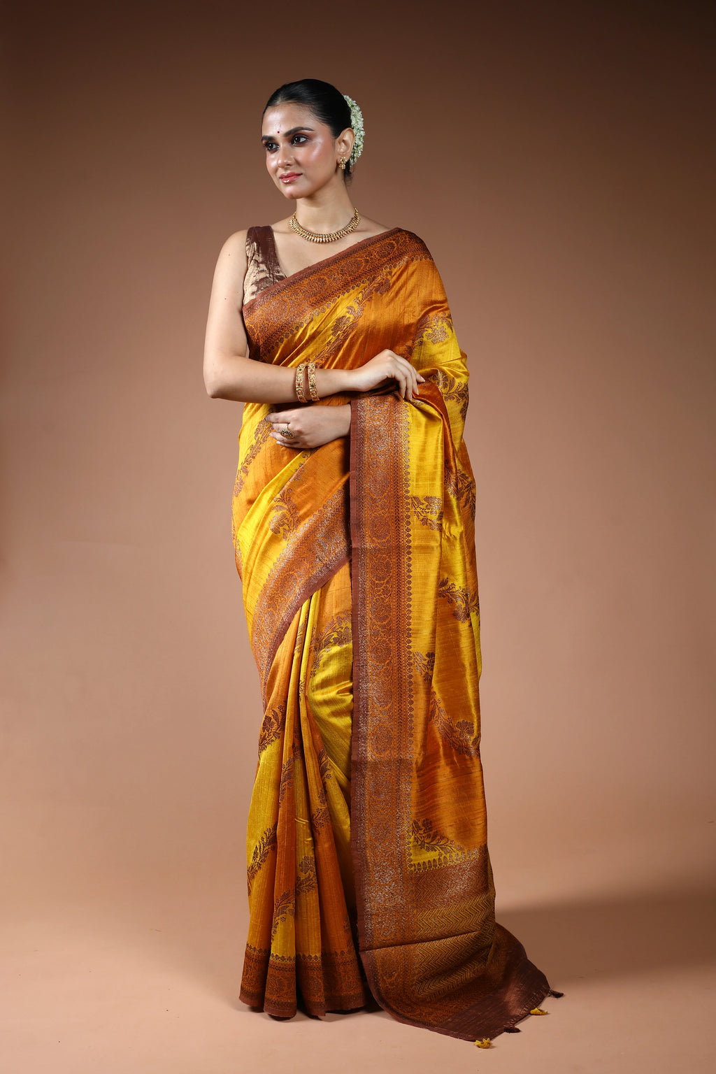 Yellow Rangkat Raw Silk Banarasi Saree With Blouse Piece