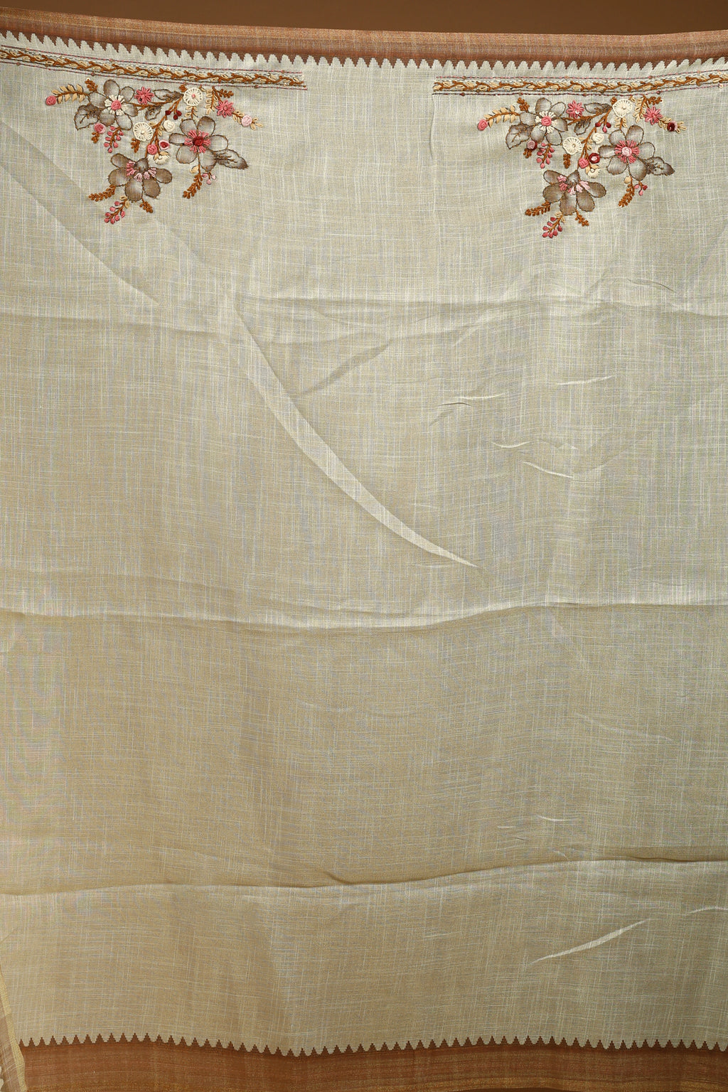 Beige Linen Handwork Saree With Blouse Piece